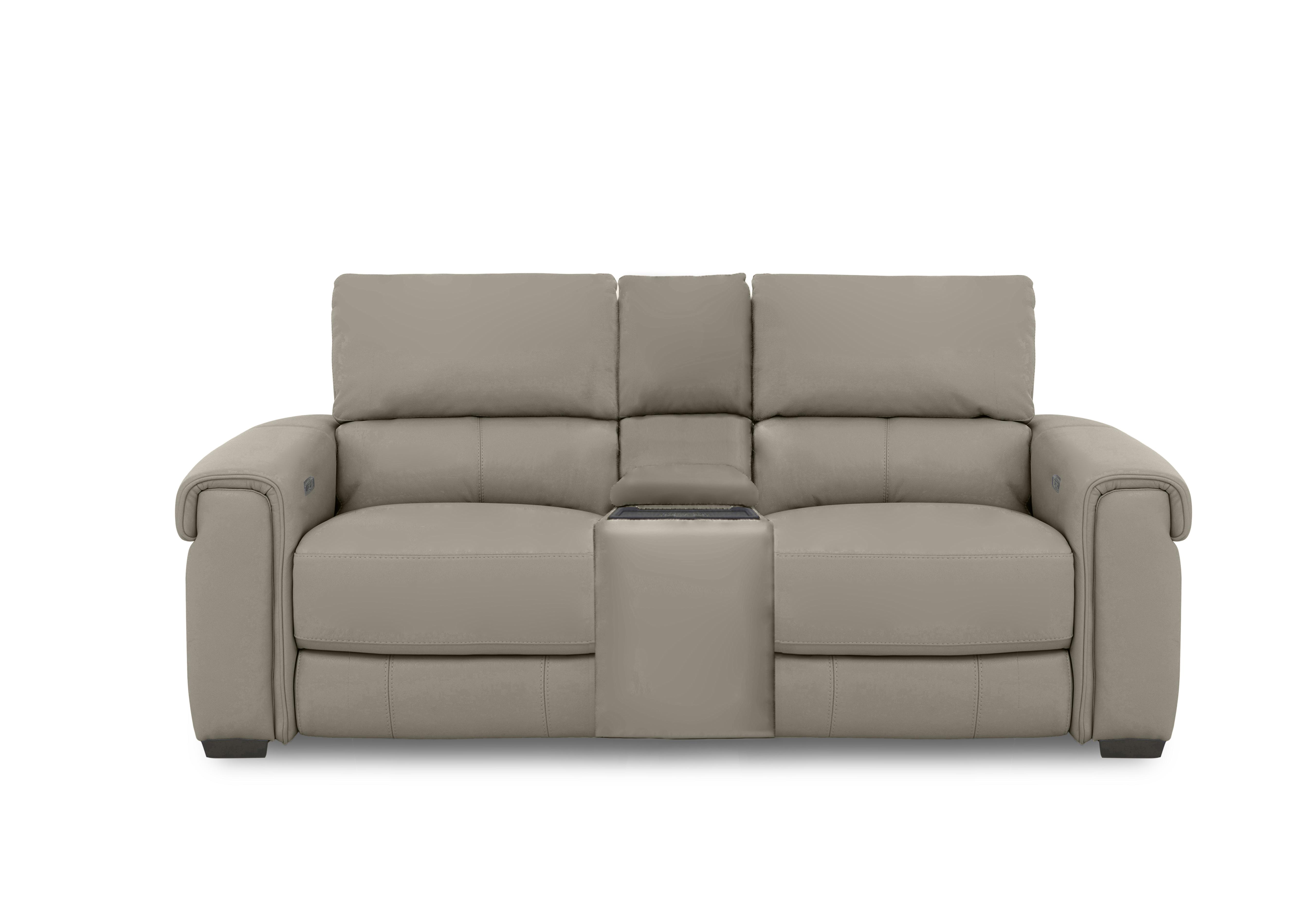 Nixon 2 Seater Leather Power Recliner Sofa with Cupholder Power Console in Bv-722a Taupe on Furniture Village