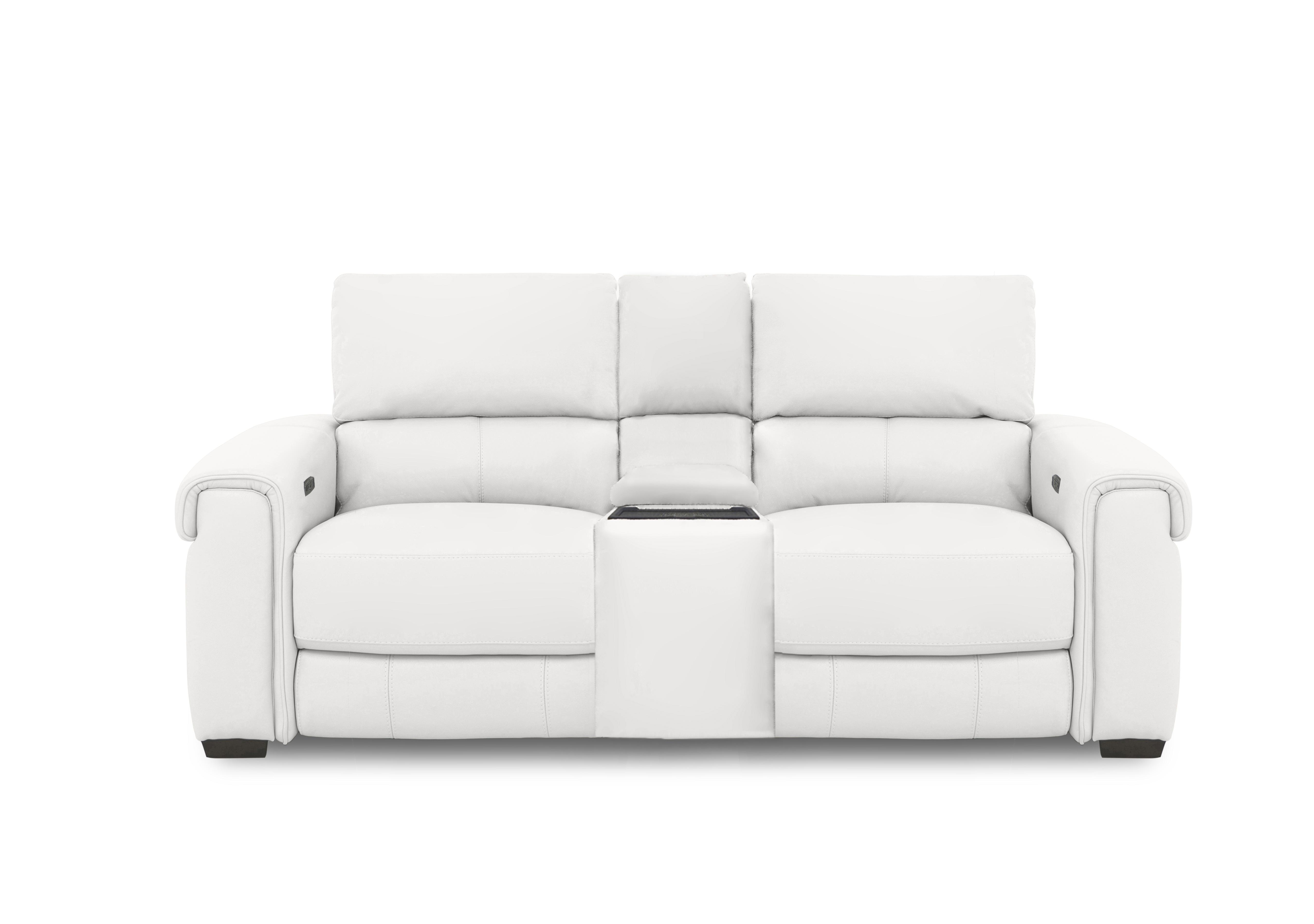 Nixon 2 Seater Leather Power Recliner Sofa with Cupholder Power Console in Bv-744d Star White on Furniture Village