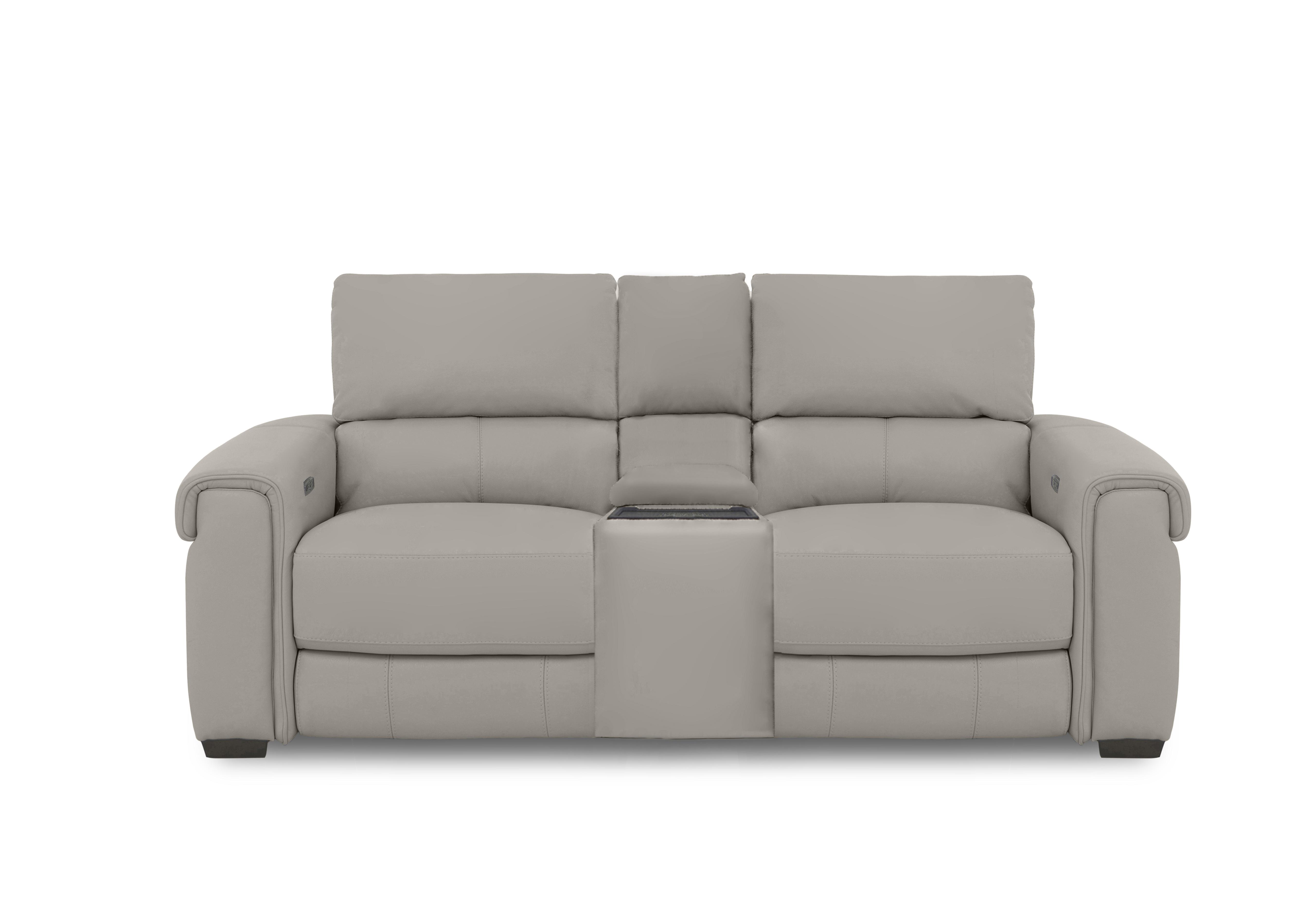 Nixon 2 Seater Leather Power Recliner Sofa with Cupholder Power Console in Bv-946b Silver Grey on Furniture Village