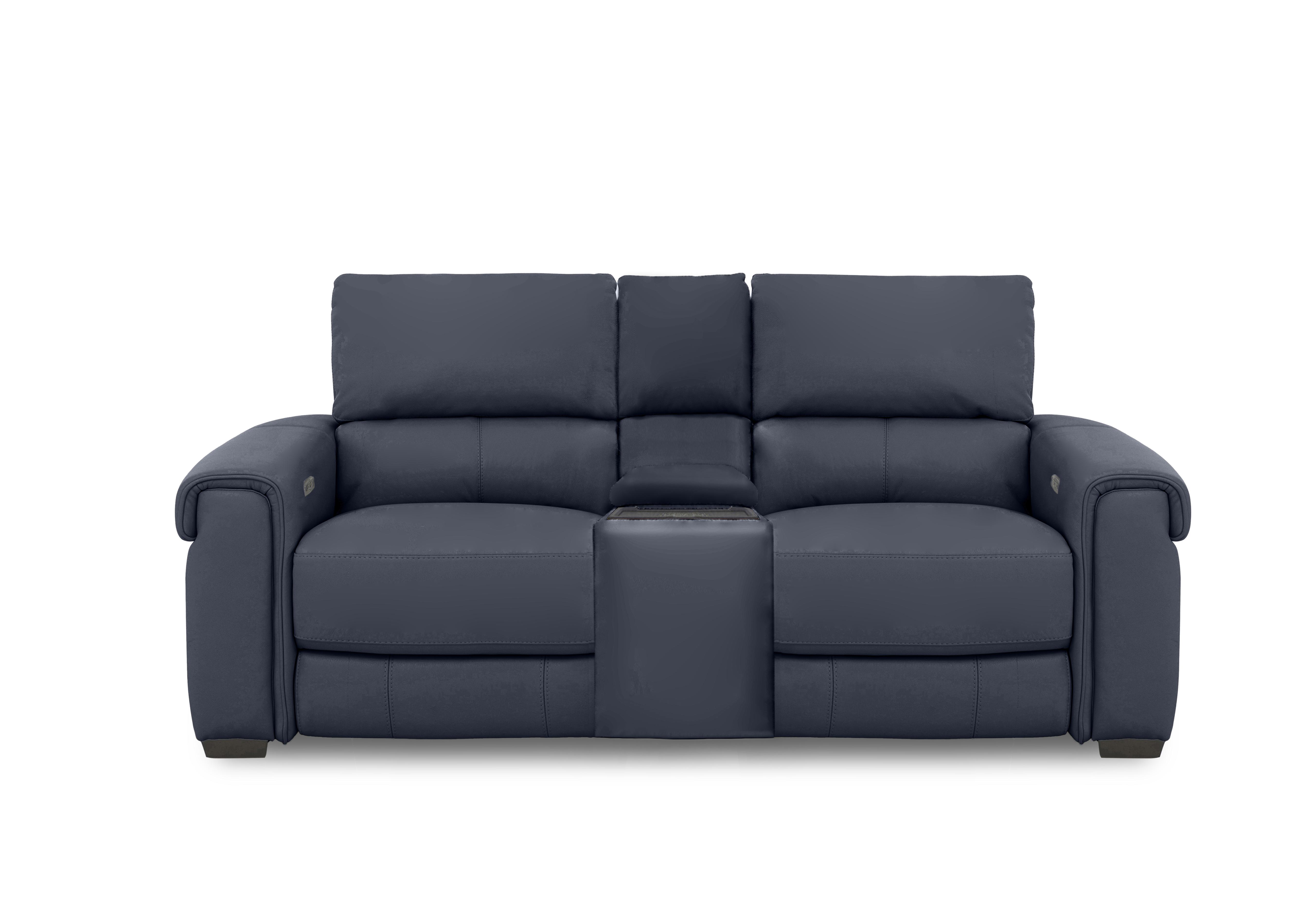 Nixon 2 Seater Leather Power Recliner Sofa with Cupholder Power Console in Hw-313e Ocean Blue on Furniture Village