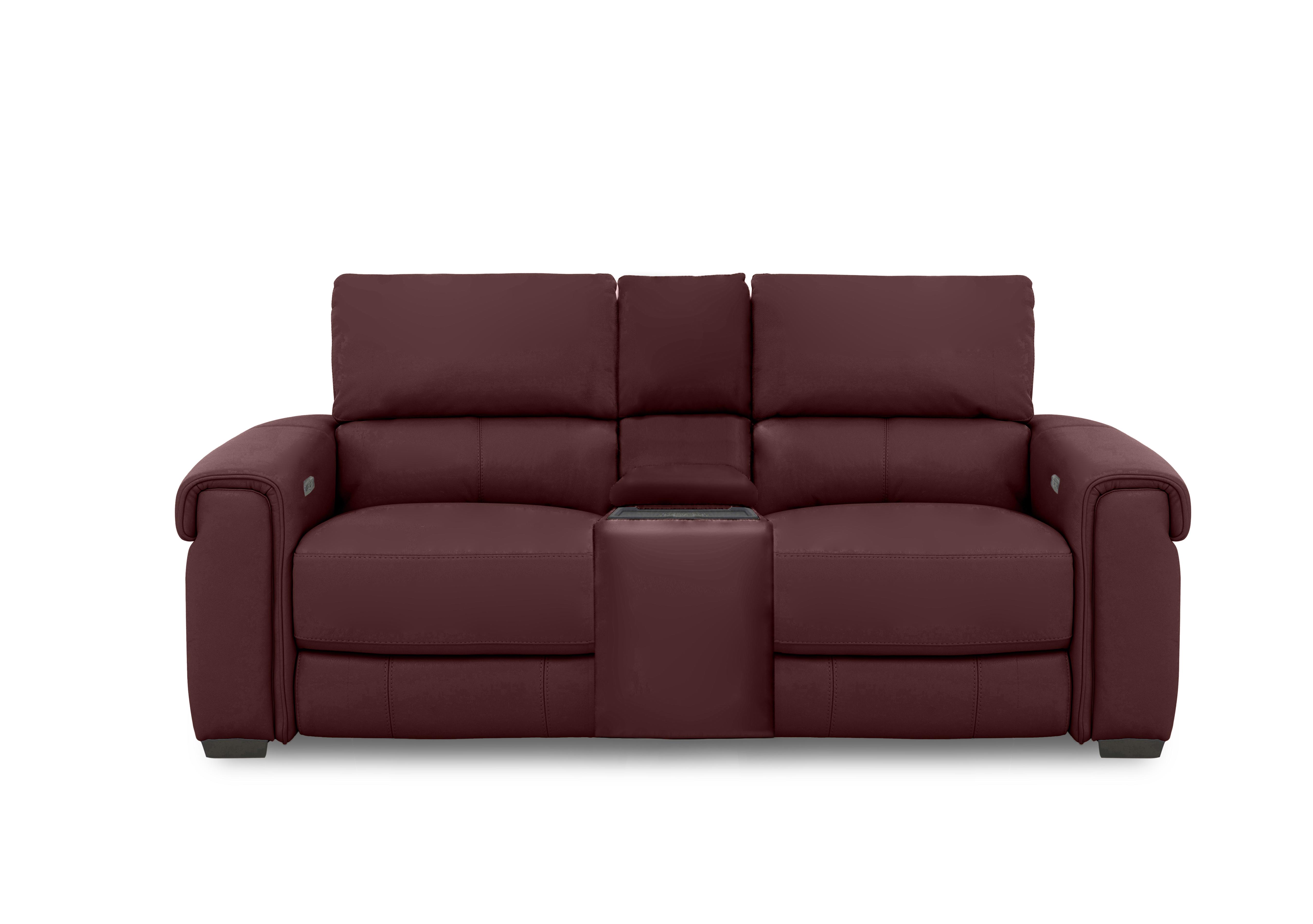 Nixon 2 Seater Leather Power Recliner Sofa with Cupholder Power Console in Nc-035c Deep Red on Furniture Village