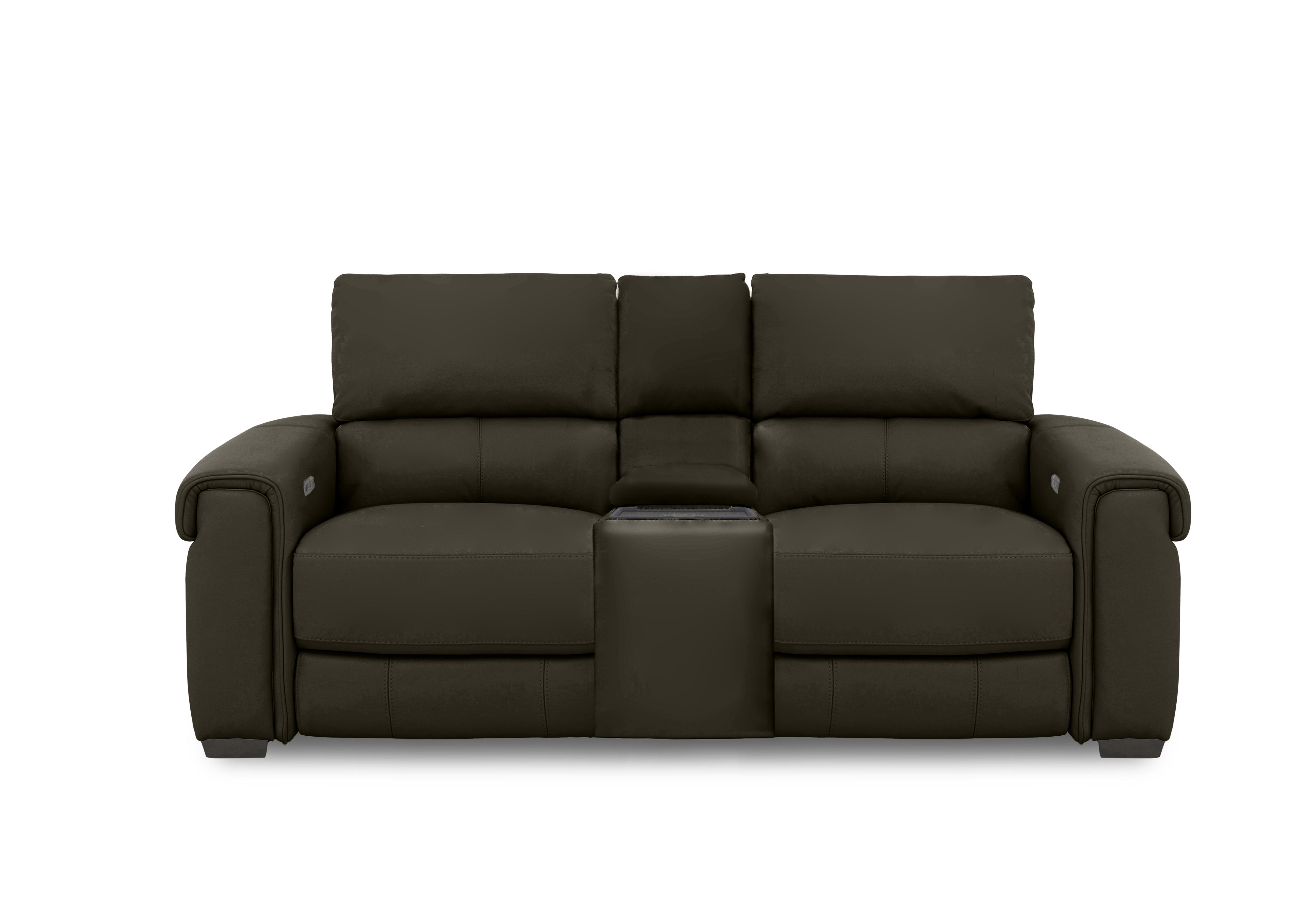 Nixon 2 Seater Leather Power Recliner Sofa with Cupholder Power Console in Nw-548e Olive on Furniture Village