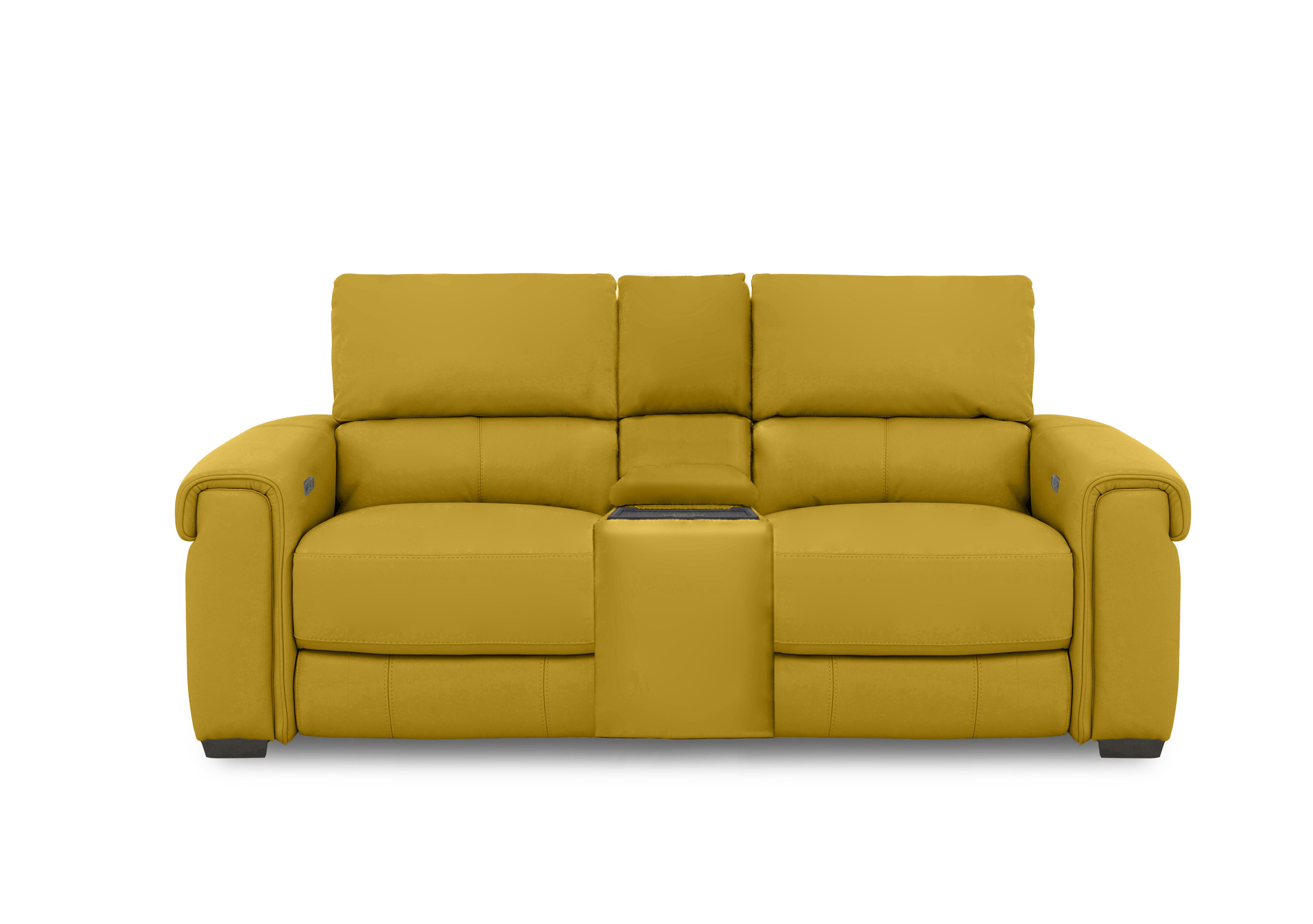 Nixon 2 Seater Leather Power Recliner Sofa with Cupholder Power Console in Nw-663e Yellow on Furniture Village