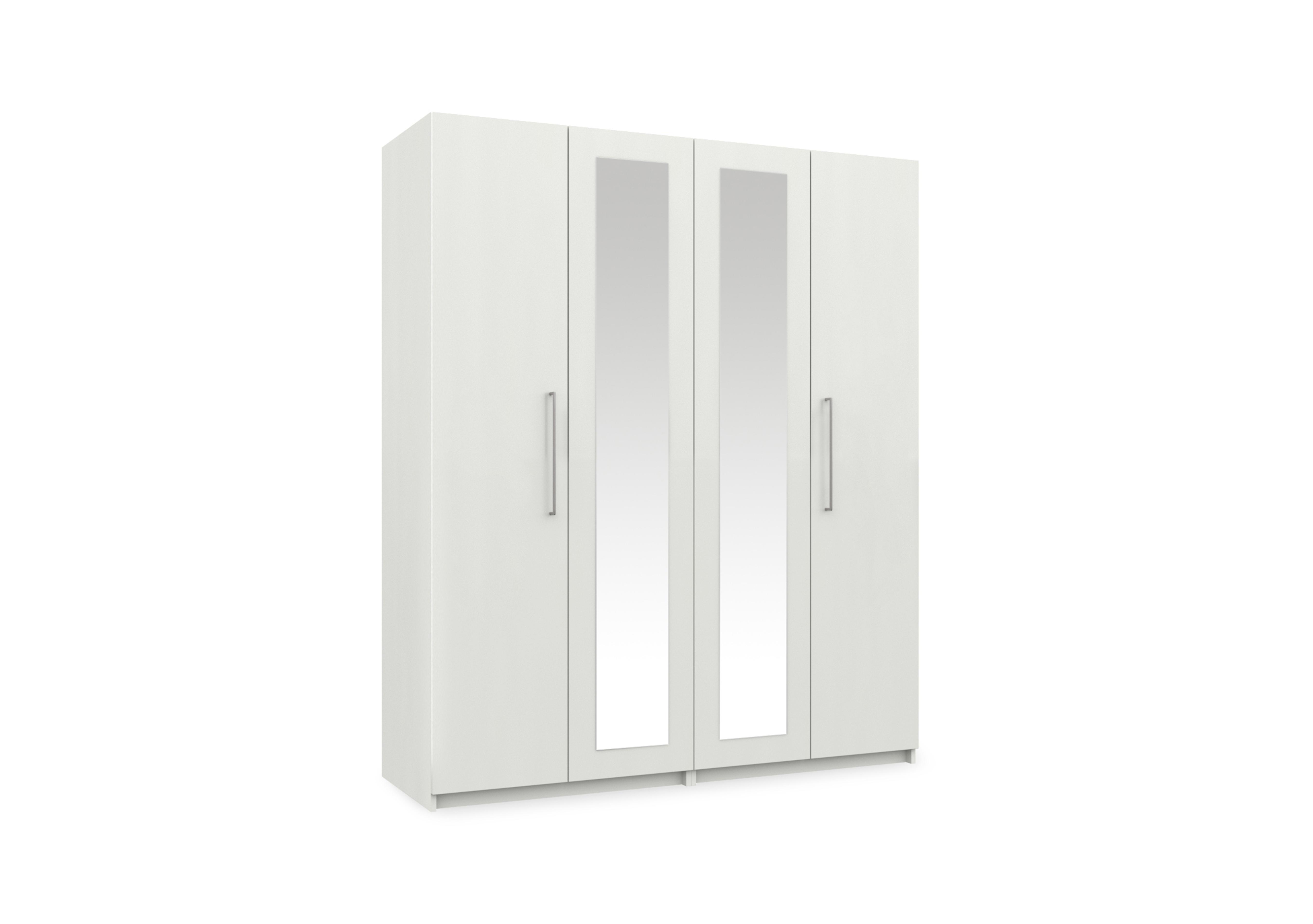 Castle 4 Door Hinged Wardrobe with 2 Mirror Doors in Frost White Gloss on Furniture Village
