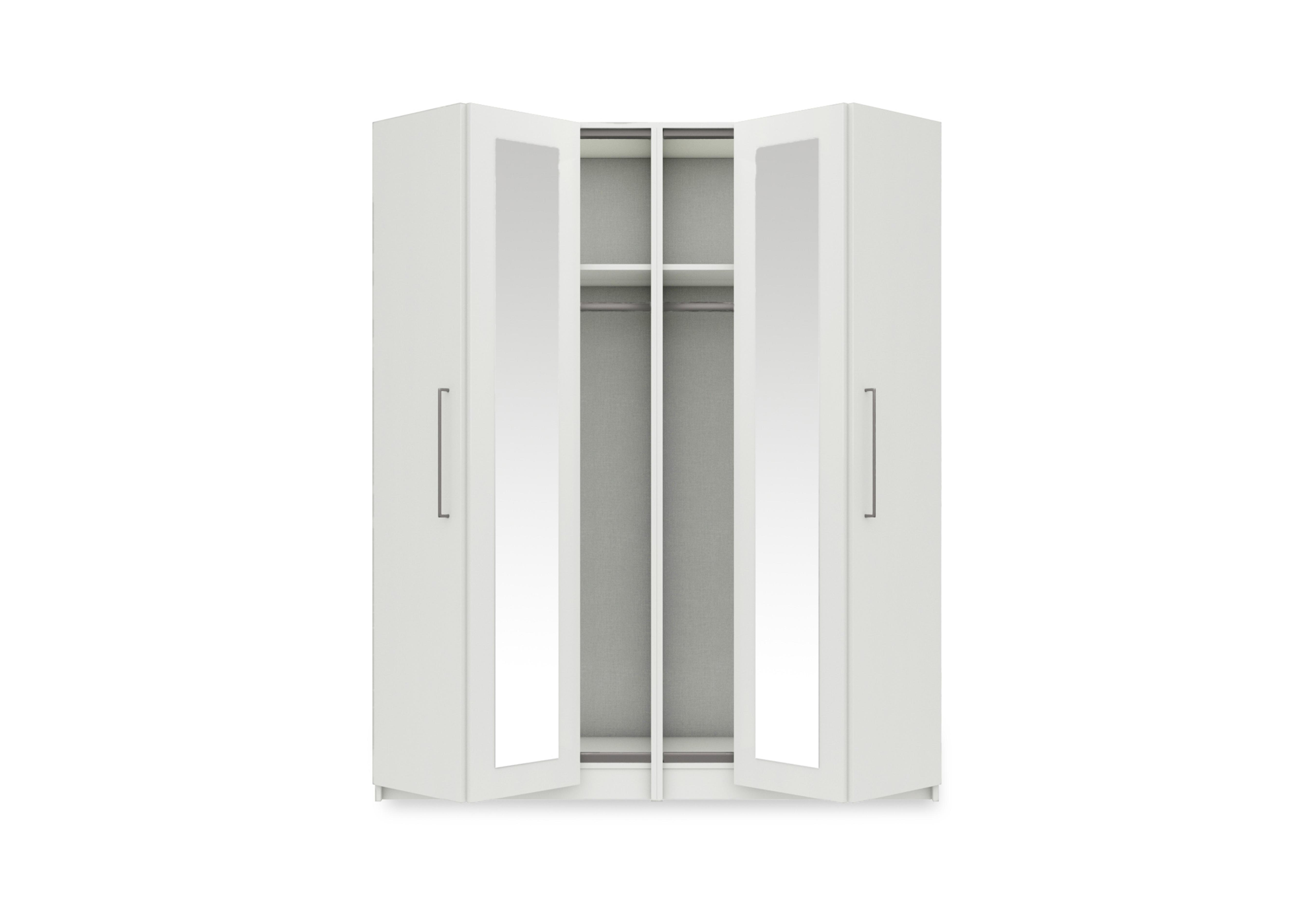 Castle 4 Door Bifold Wardrobe with 2 Centre Mirror Doors in Frost White Gloss on Furniture Village