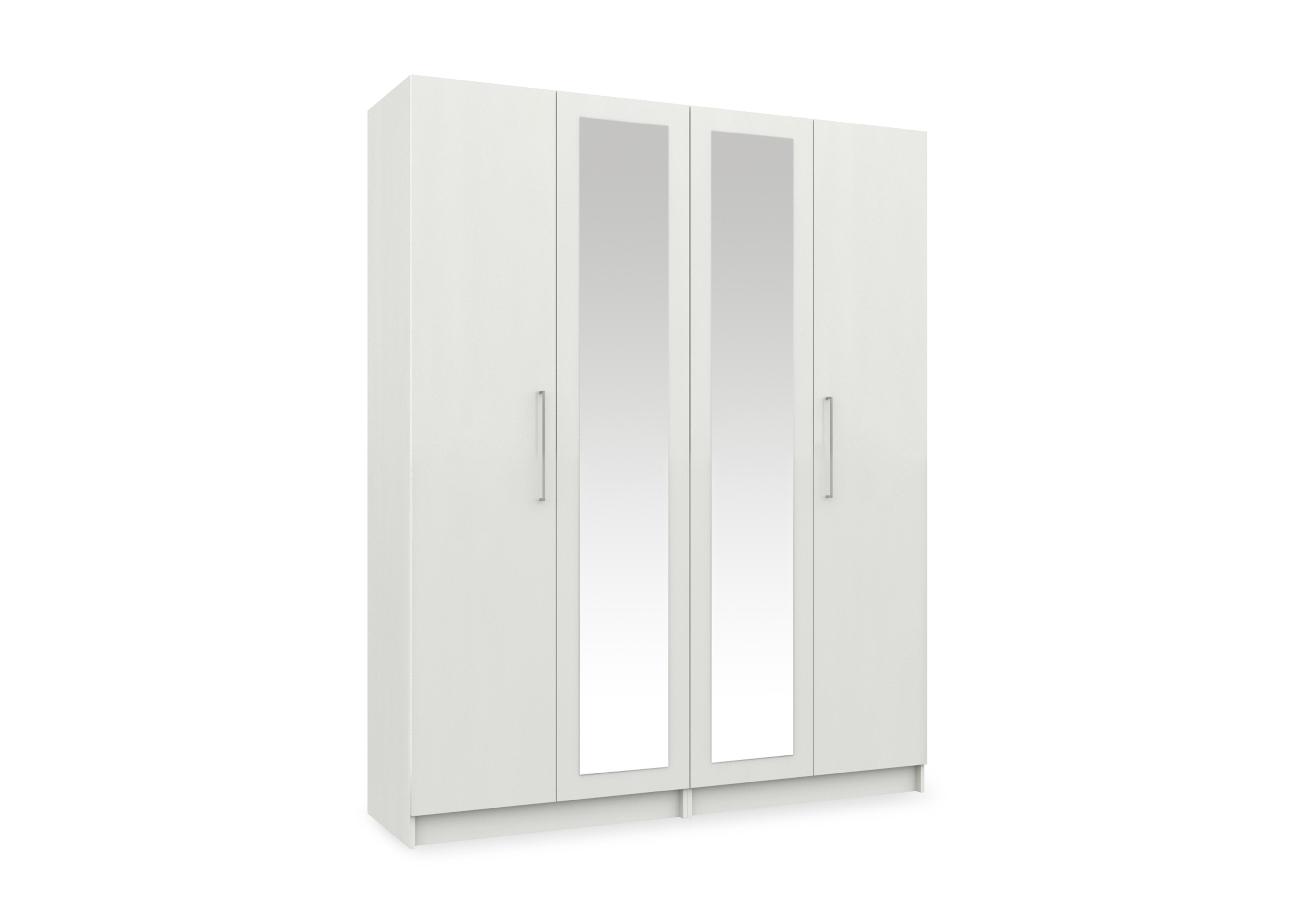 Castle 4 Door Hinged Tall Wardrobe with 2 Mirror Doors in Frost White Gloss on Furniture Village