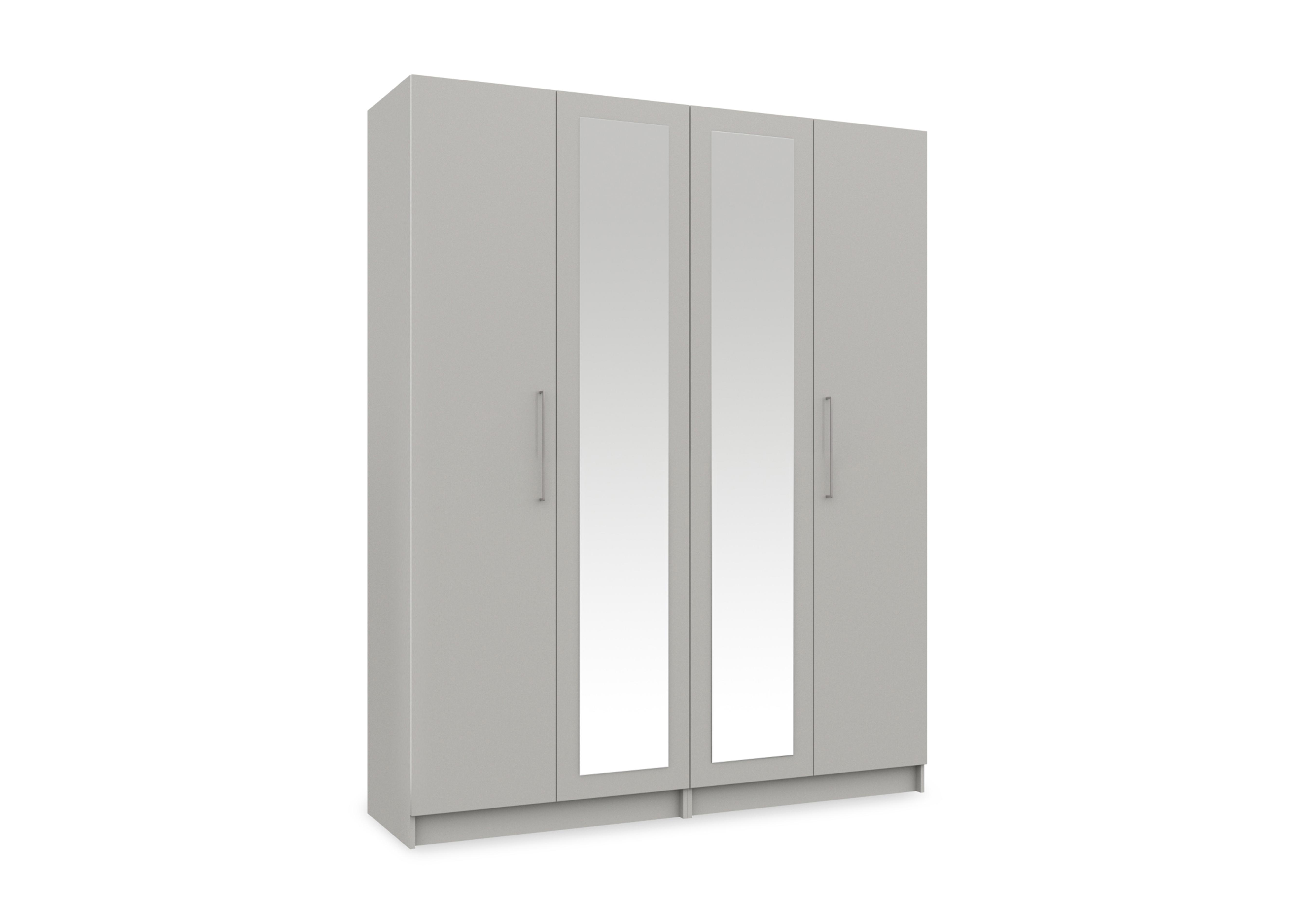 Castle 4 Door Hinged Tall Wardrobe with 2 Mirror Doors in Grey Gloss on Furniture Village