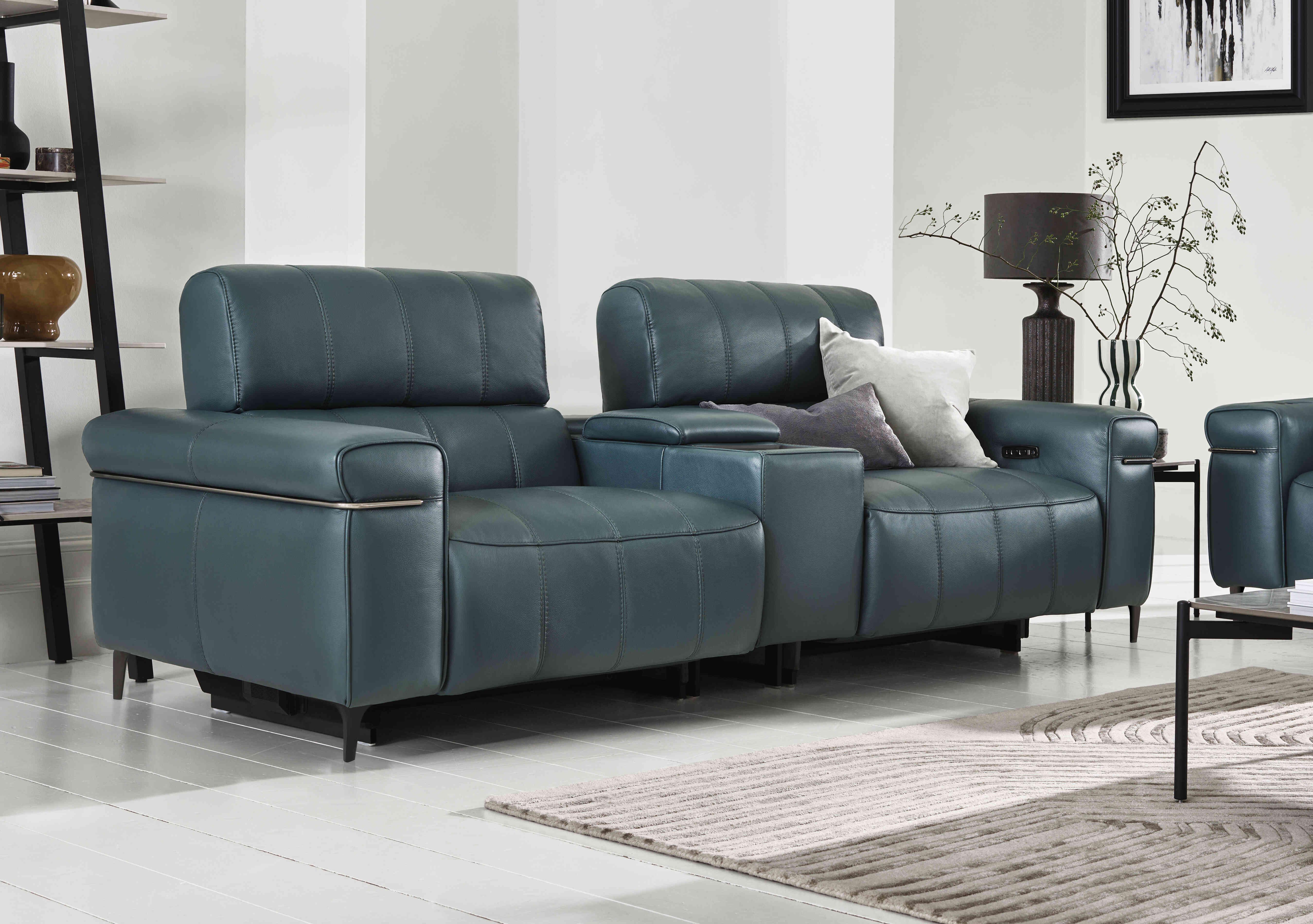 Homestage Leather 2 Seater Power Recliner Media Sofa with Console and Power Headrests in  on Furniture Village