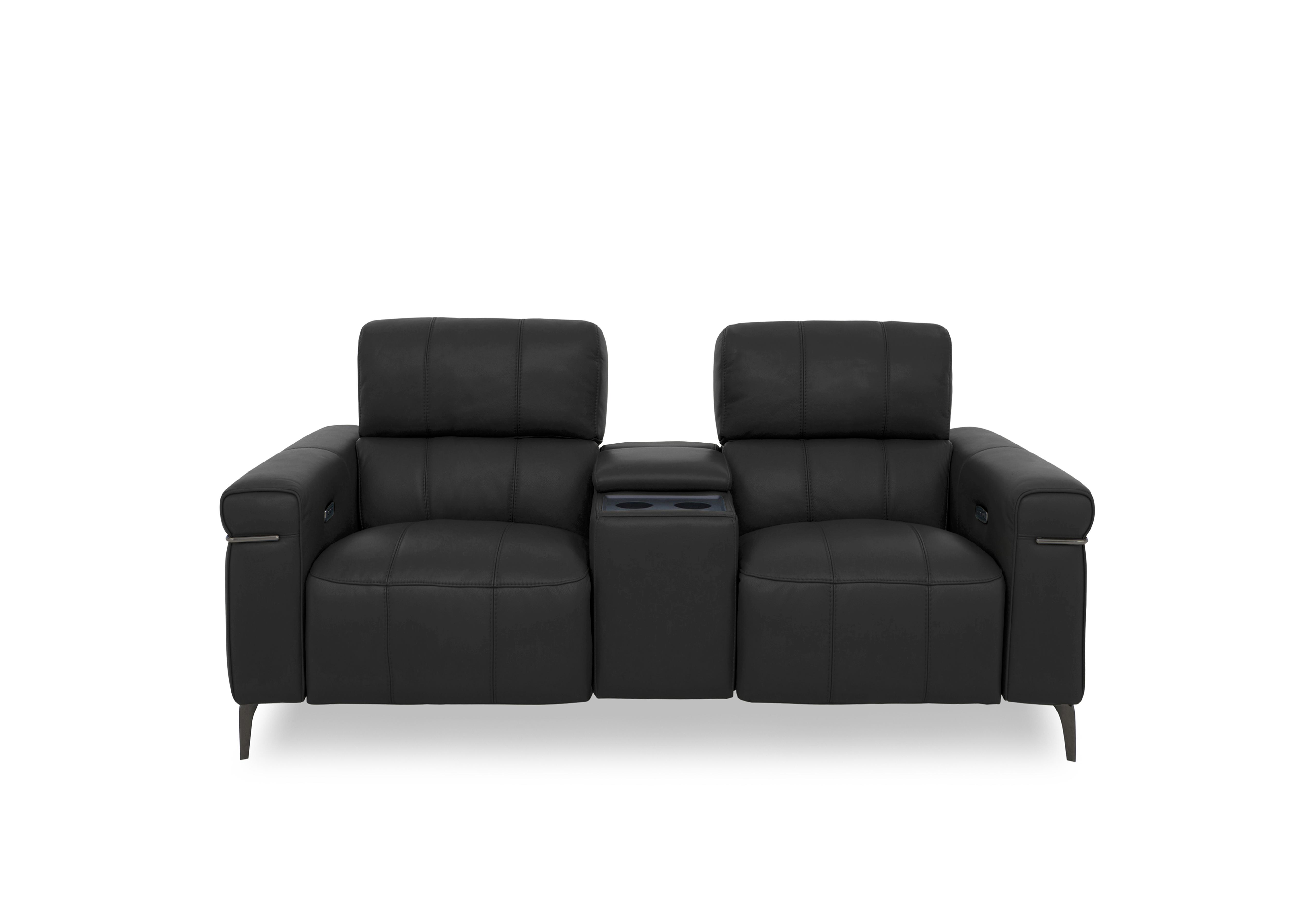 Homestage Leather 2 Seater Power Recliner Media Sofa with Console and Power Headrests in Nc-023c Black on Furniture Village