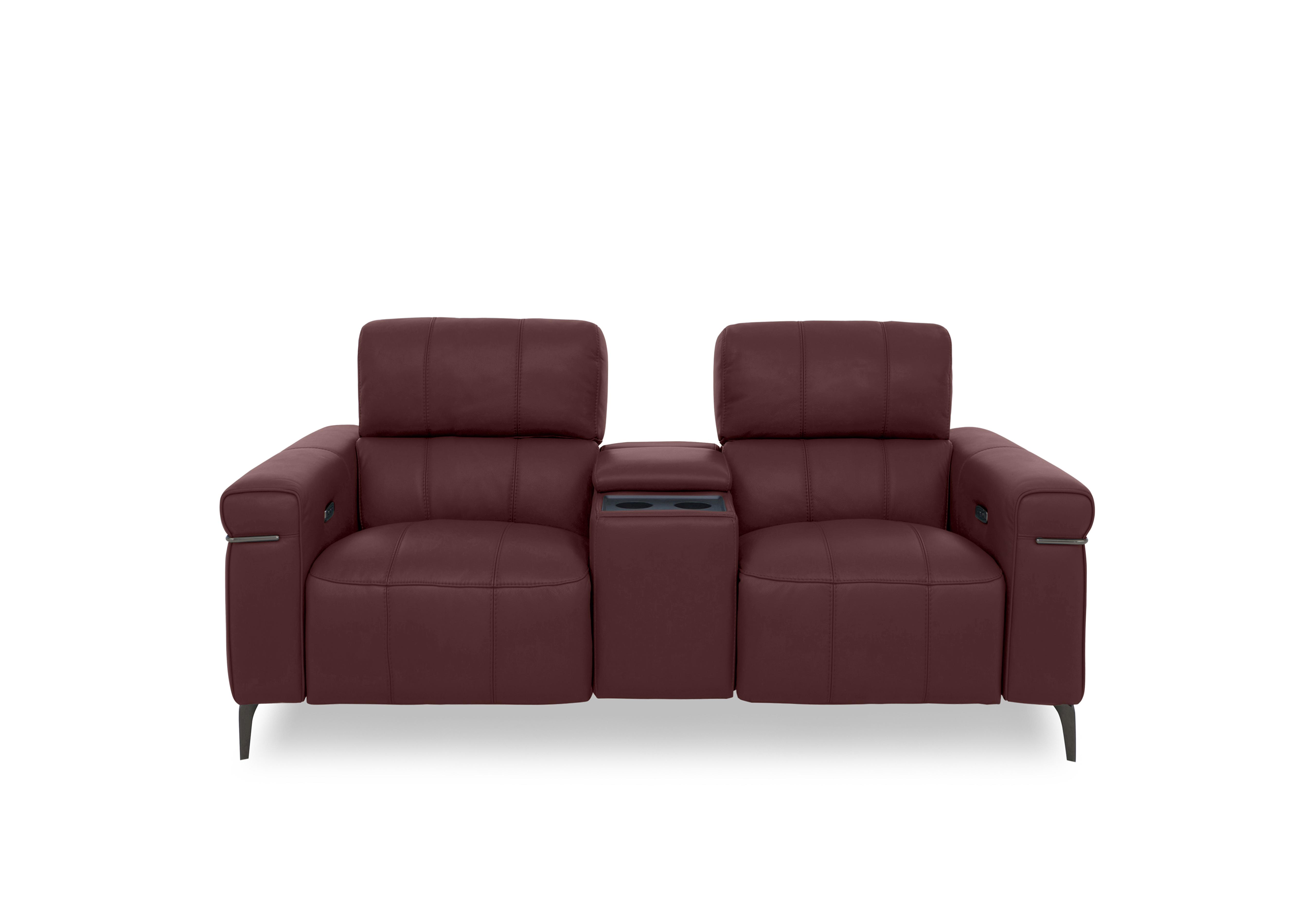 Homestage Leather 2 Seater Power Recliner Media Sofa with Console and Power Headrests in Nc-035c Deep Red on Furniture Village