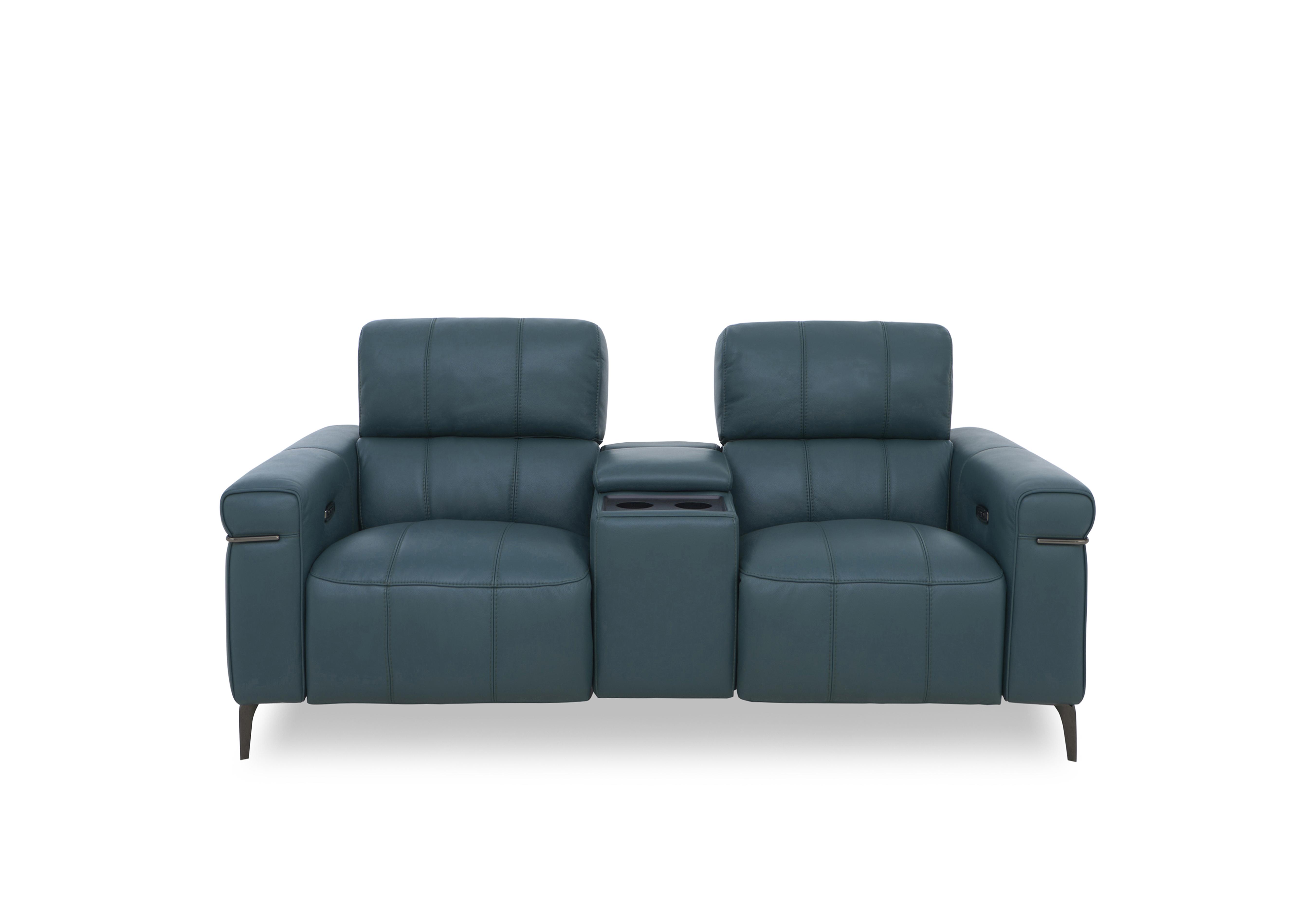 Homestage Leather 2 Seater Power Recliner Media Sofa with Console and Power Headrests in Nc-301e Lake Green on Furniture Village