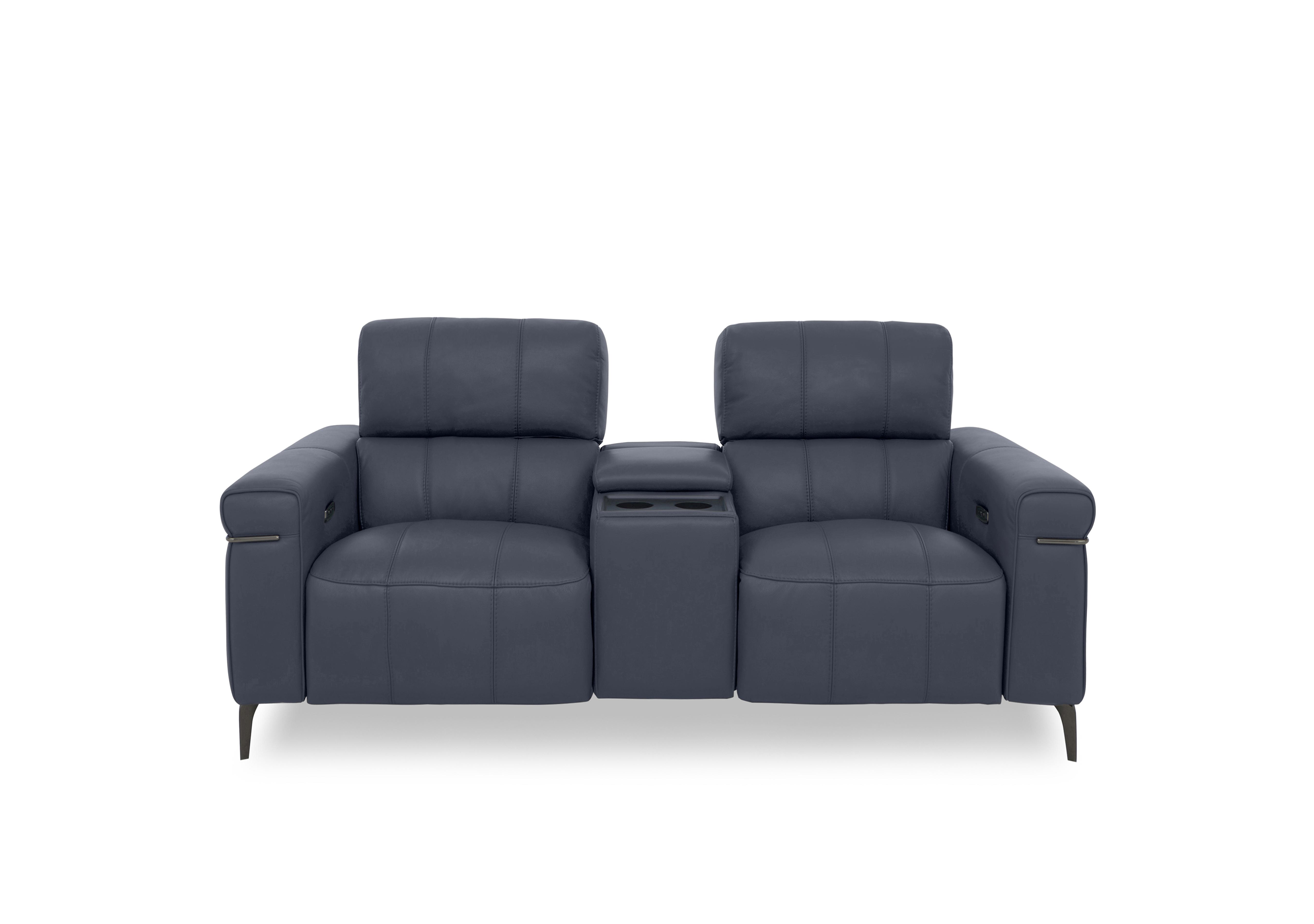 Homestage Leather 2 Seater Power Recliner Media Sofa with Console and Power Headrests in Nc-313e Ocean Blue on Furniture Village