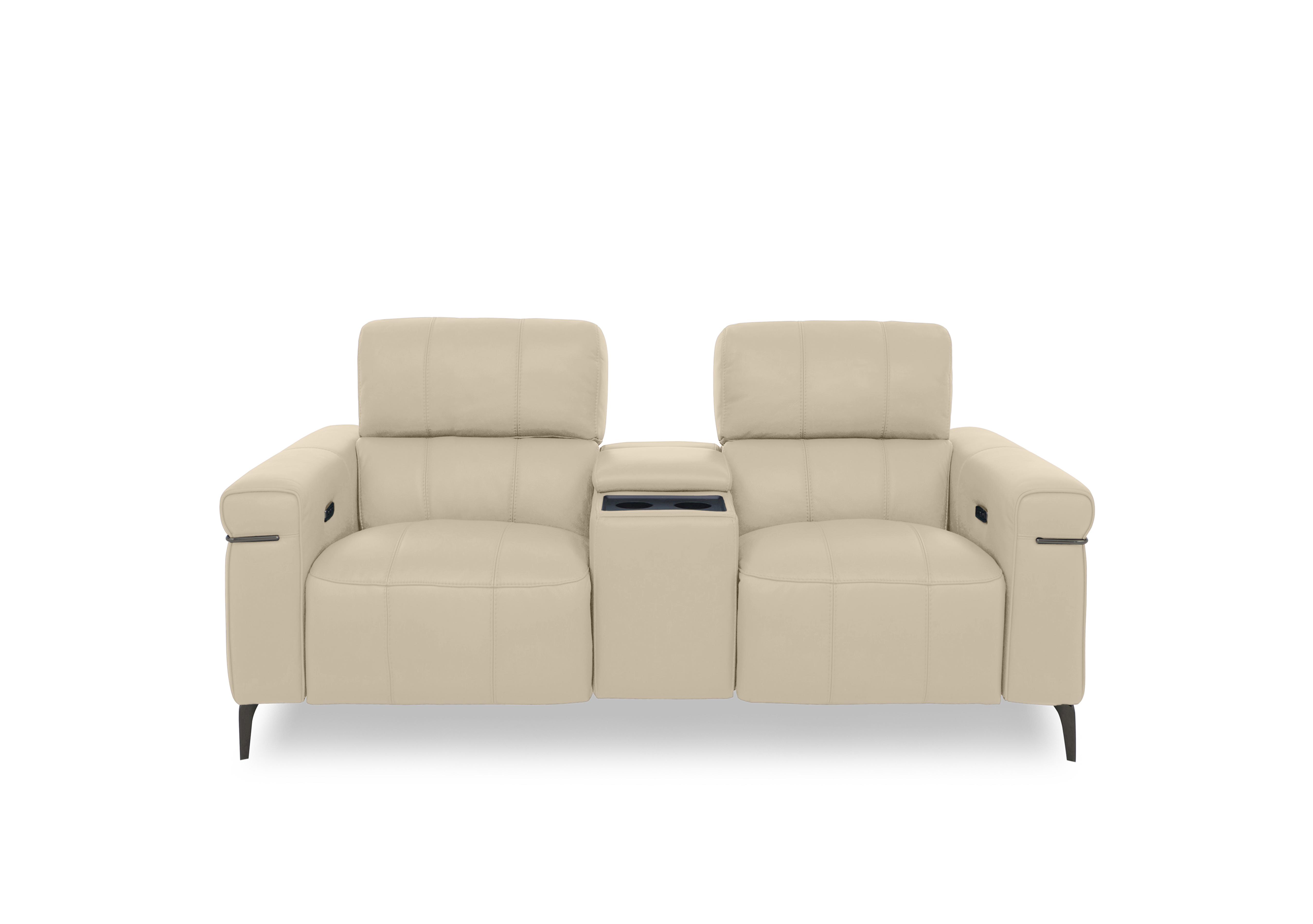 Homestage Leather 2 Seater Power Recliner Media Sofa with Console and Power Headrests in Nc-862c Bisque on Furniture Village