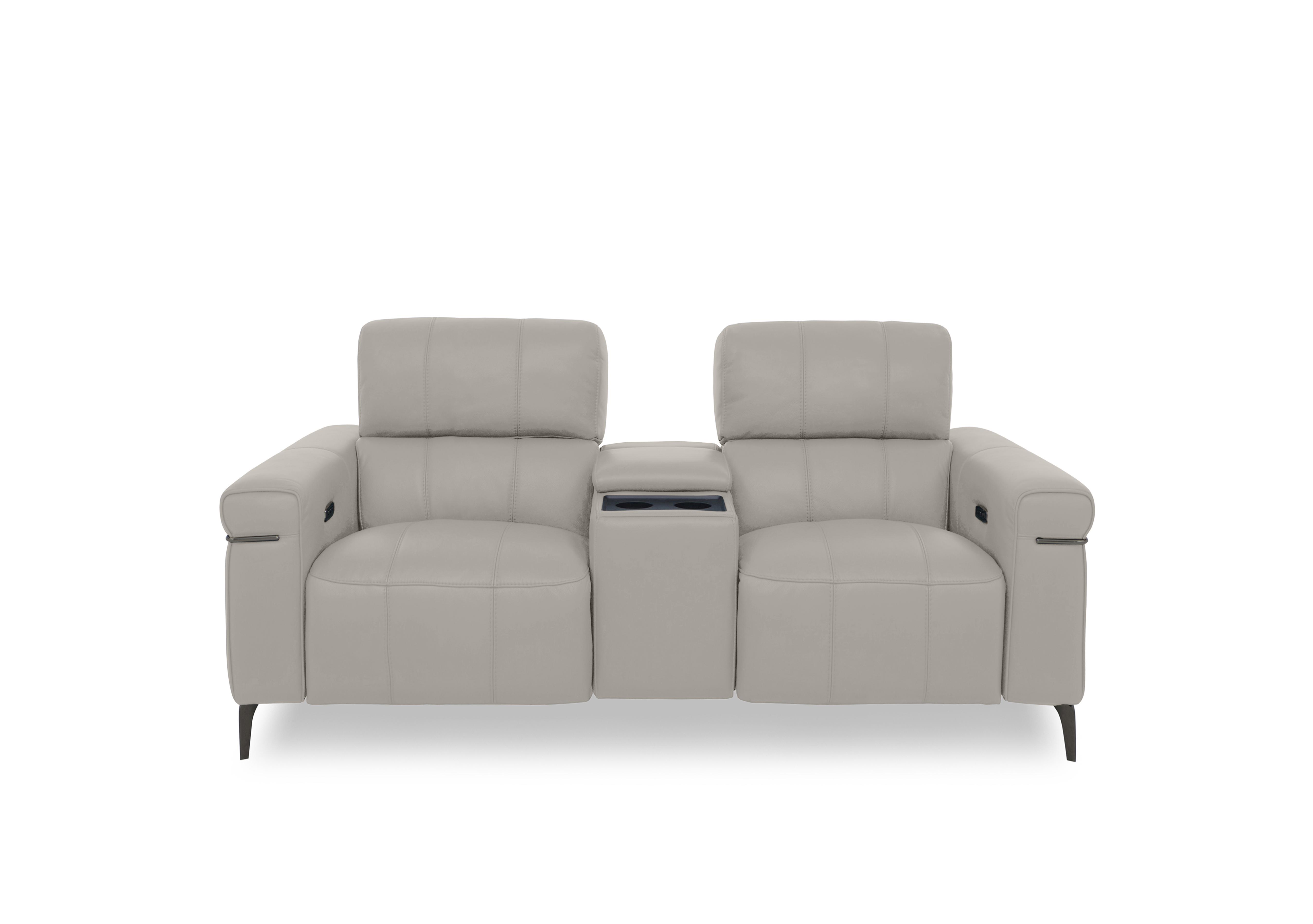 Homestage Leather 2 Seater Power Recliner Media Sofa with Console and Power Headrests in Nc-946b Feather Grey on Furniture Village