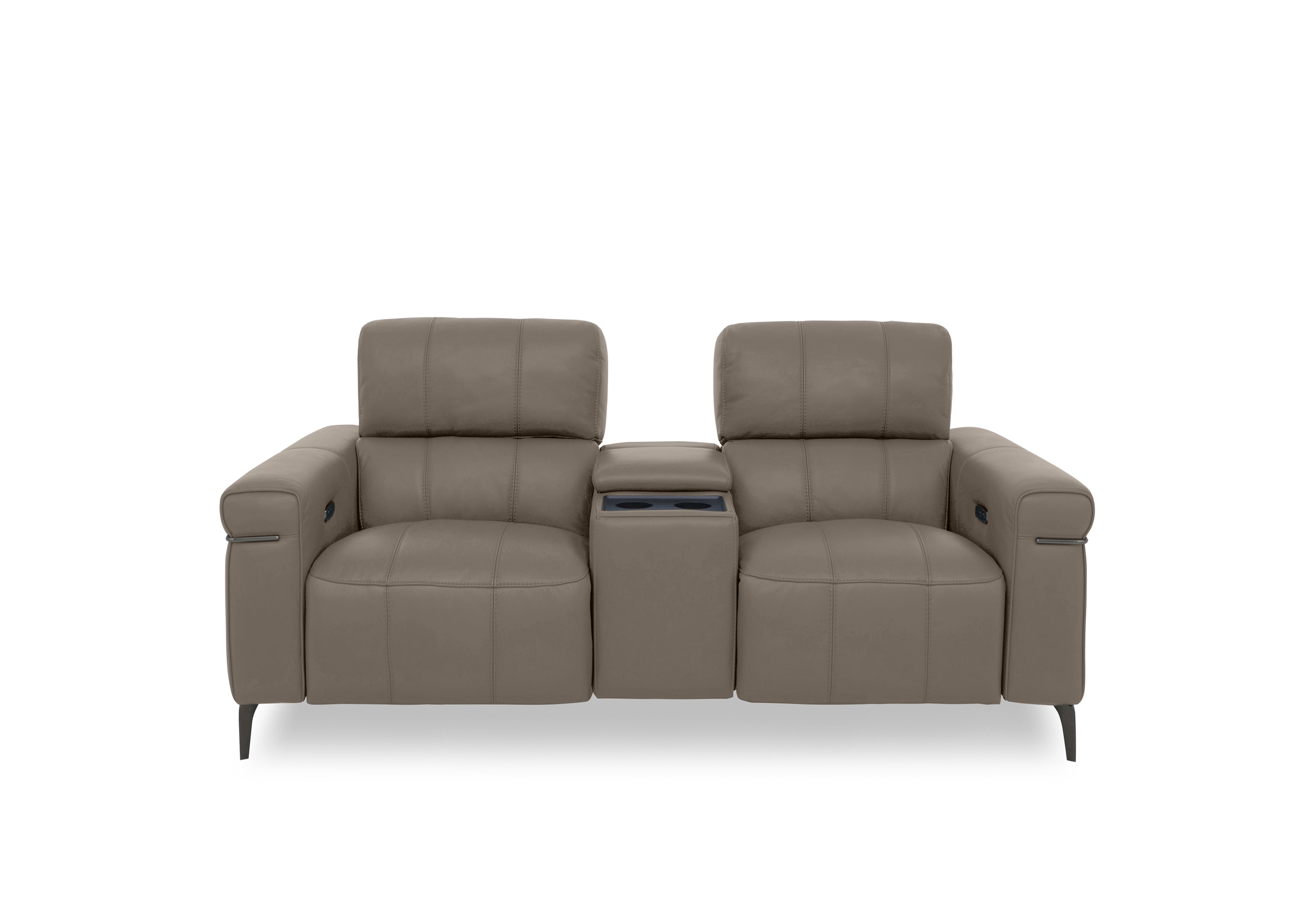 Homestage Leather 2 Seater Power Recliner Media Sofa with Console and Power Headrests in Nw-513e Bark on Furniture Village