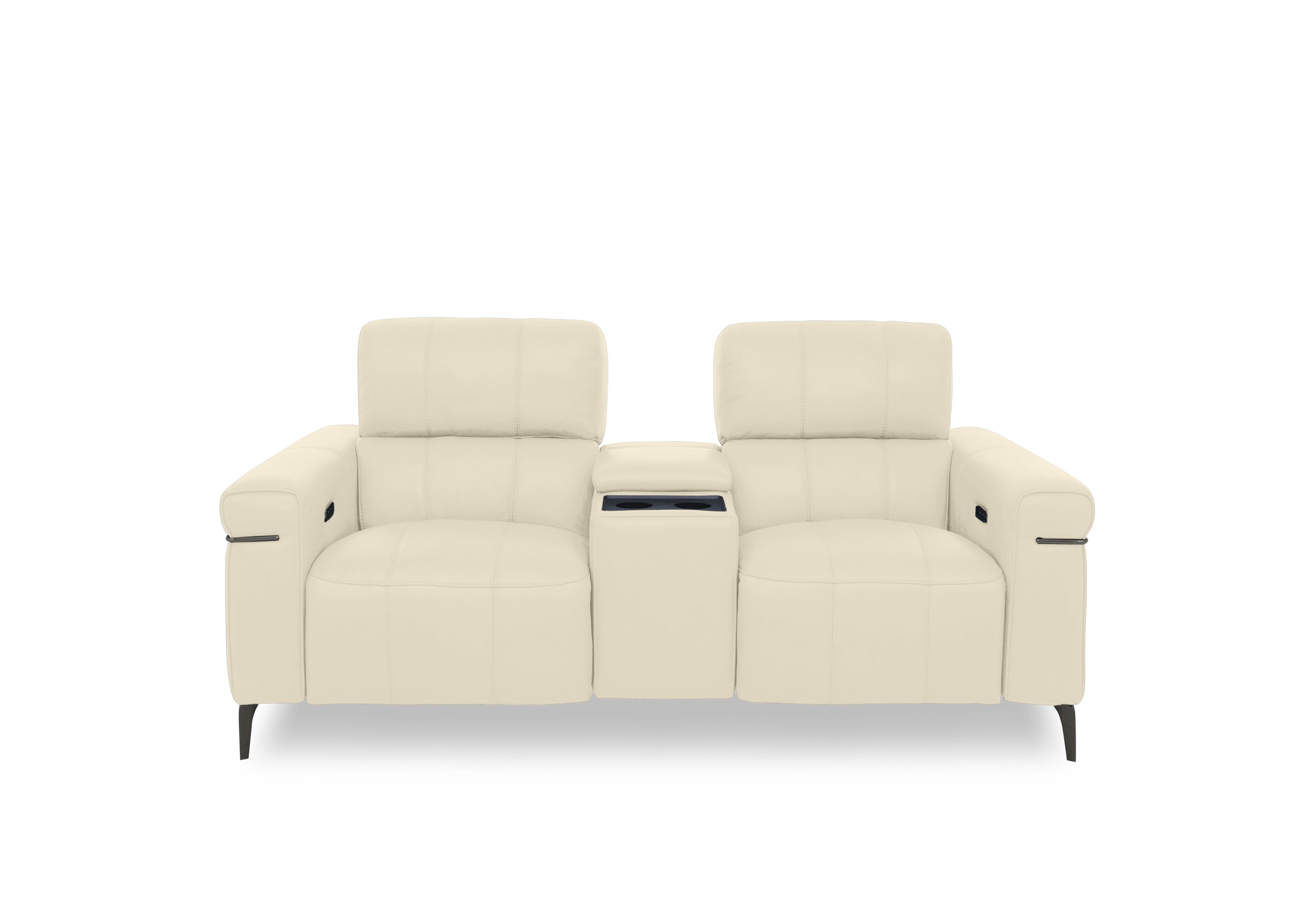 Homestage Leather 2 Seater Power Recliner Media Sofa with Console and Power Headrests in Nw-521e Frost on Furniture Village