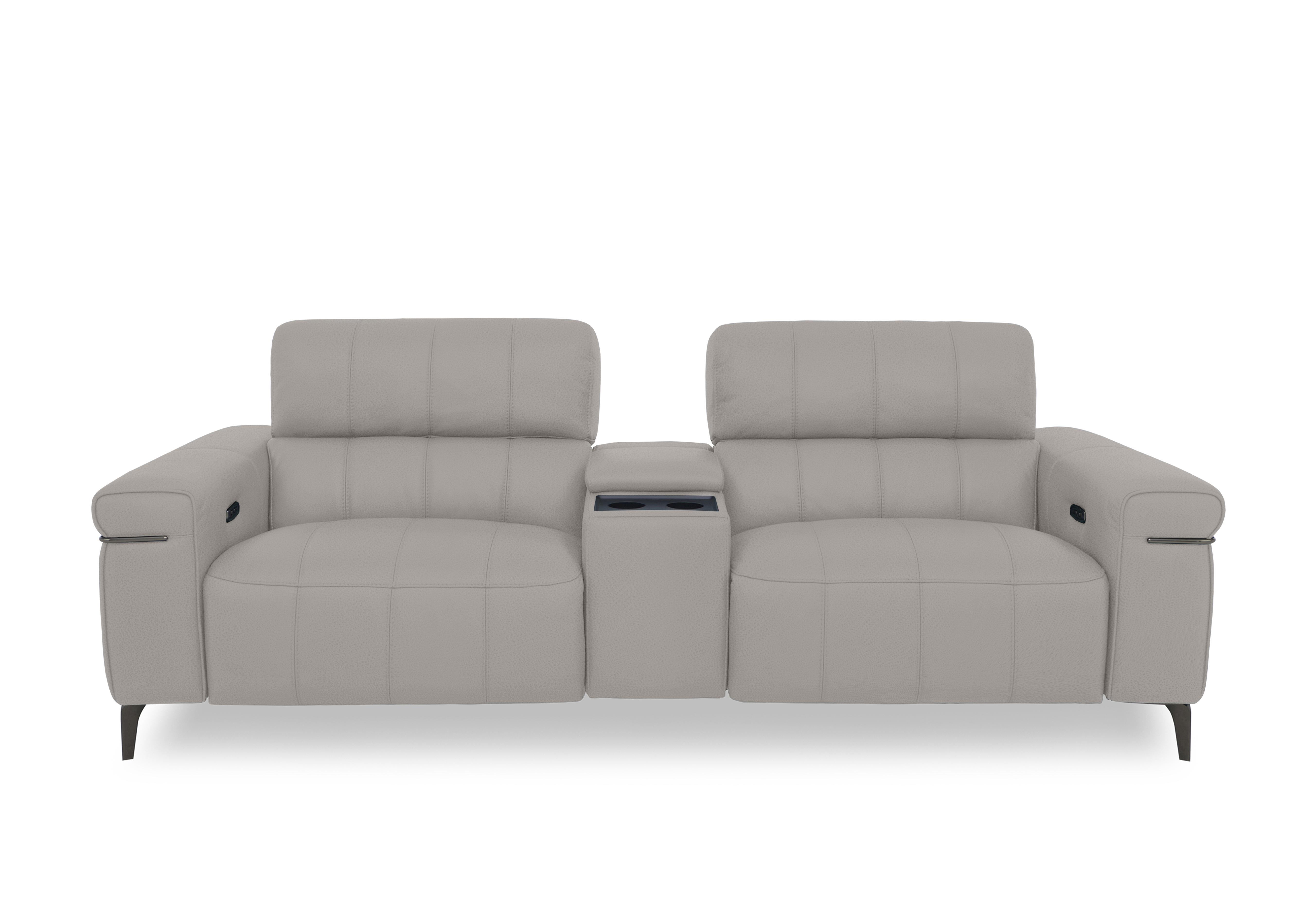 Homestage Fabric 3 Seater Power Recliner Media Sofa with Console and Power Headrests in Fab-Can-R452 Grey Mist on Furniture Village