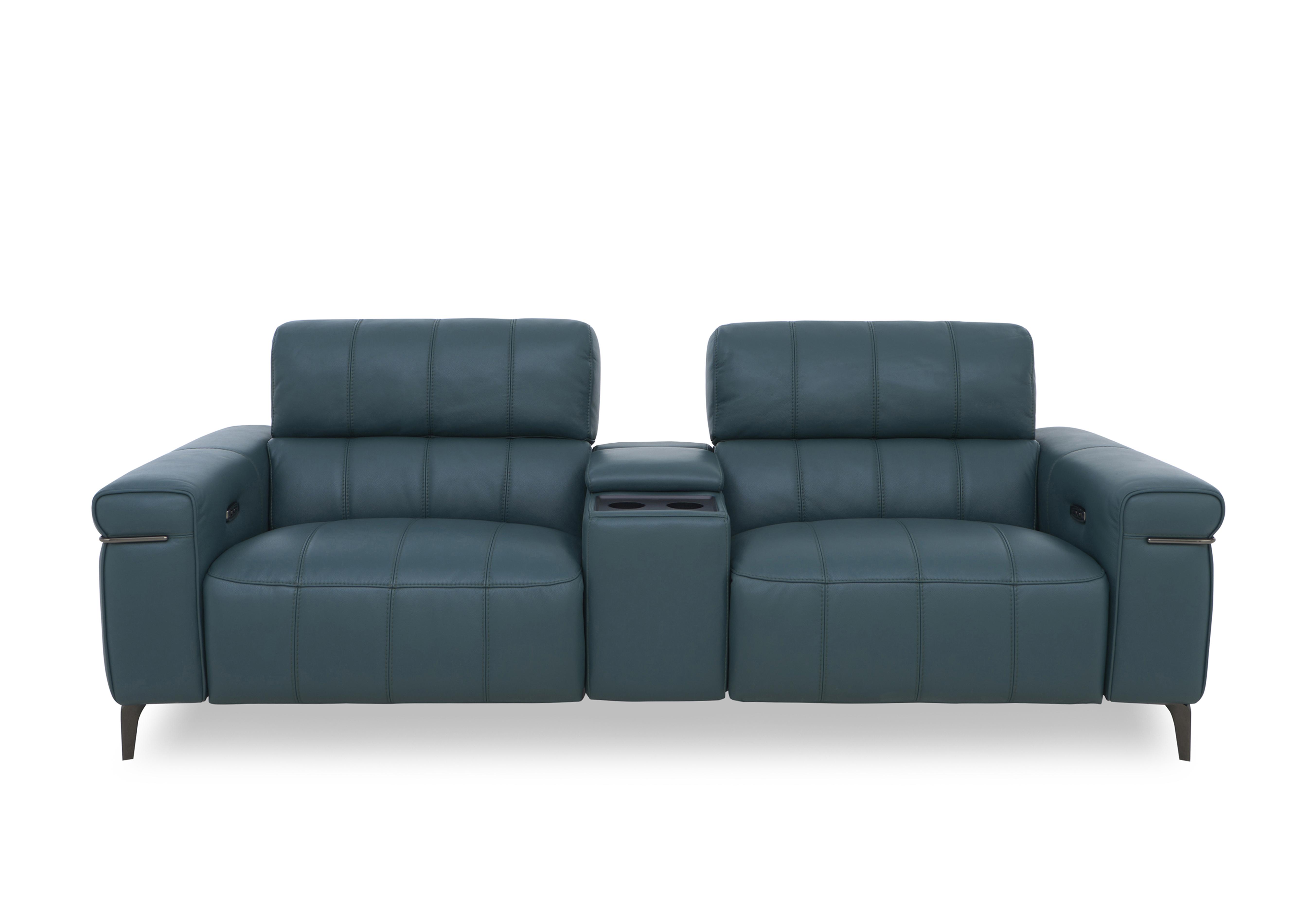 Homestage Leather 3 Seater Power Recliner Media Sofa with Console and Power Headrests in Nc-301e Lake Green on Furniture Village