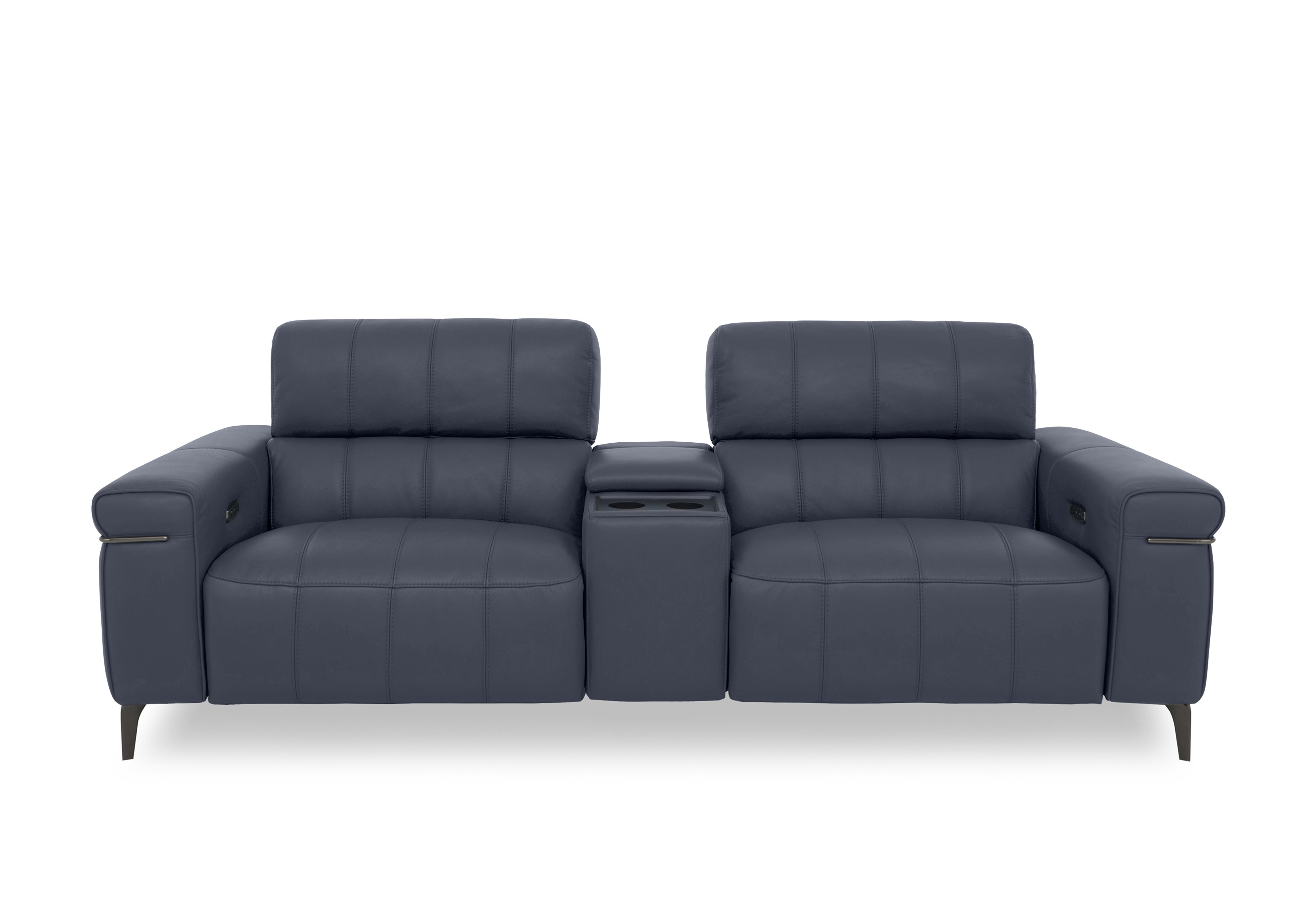 Homestage Leather 3 Seater Power Recliner Media Sofa with Console and Power Headrests in Nc-313e Ocean Blue on Furniture Village