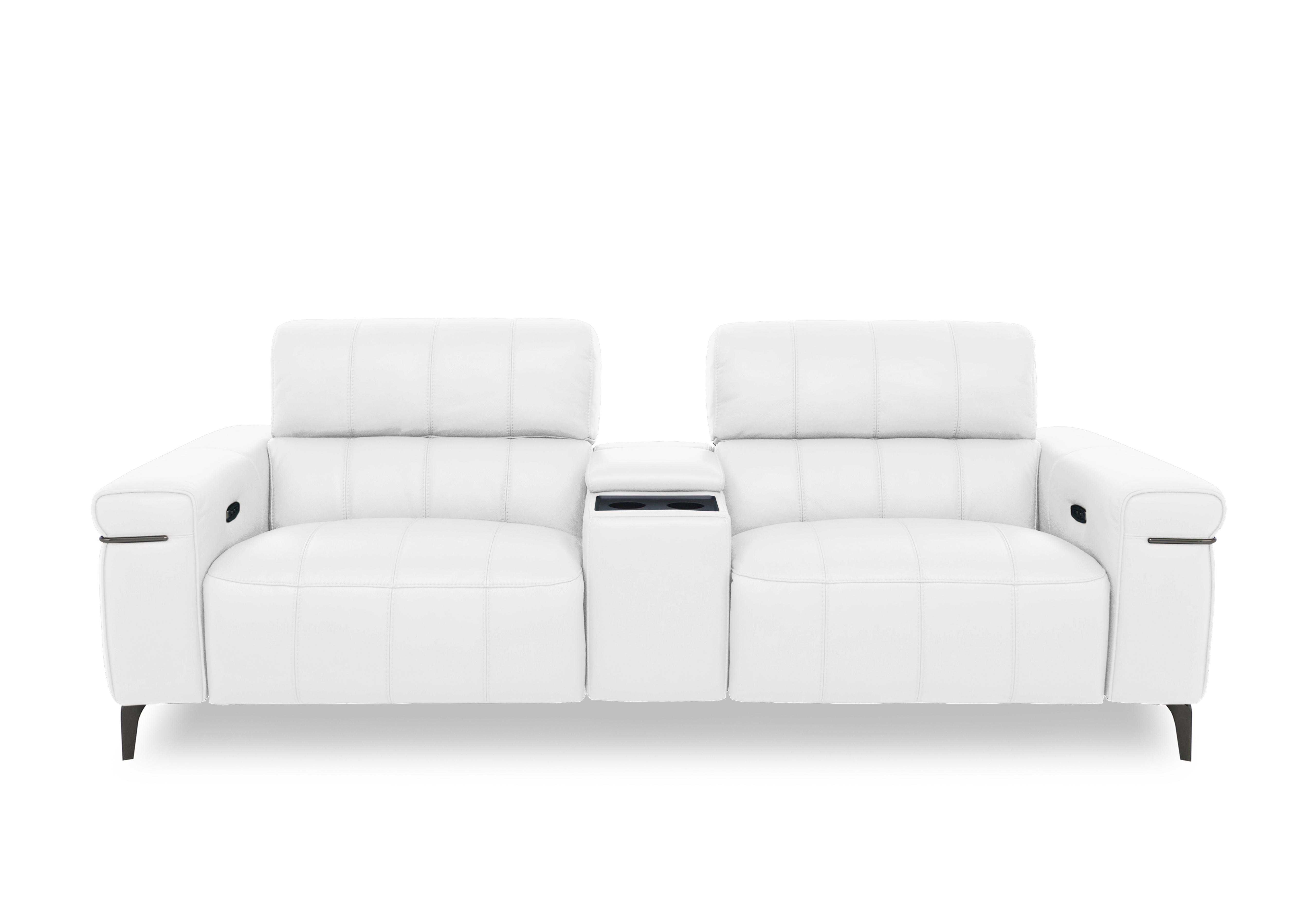 Homestage Leather 3 Seater Power Recliner Media Sofa with Console and Power Headrests in Nc-744d Star White on Furniture Village