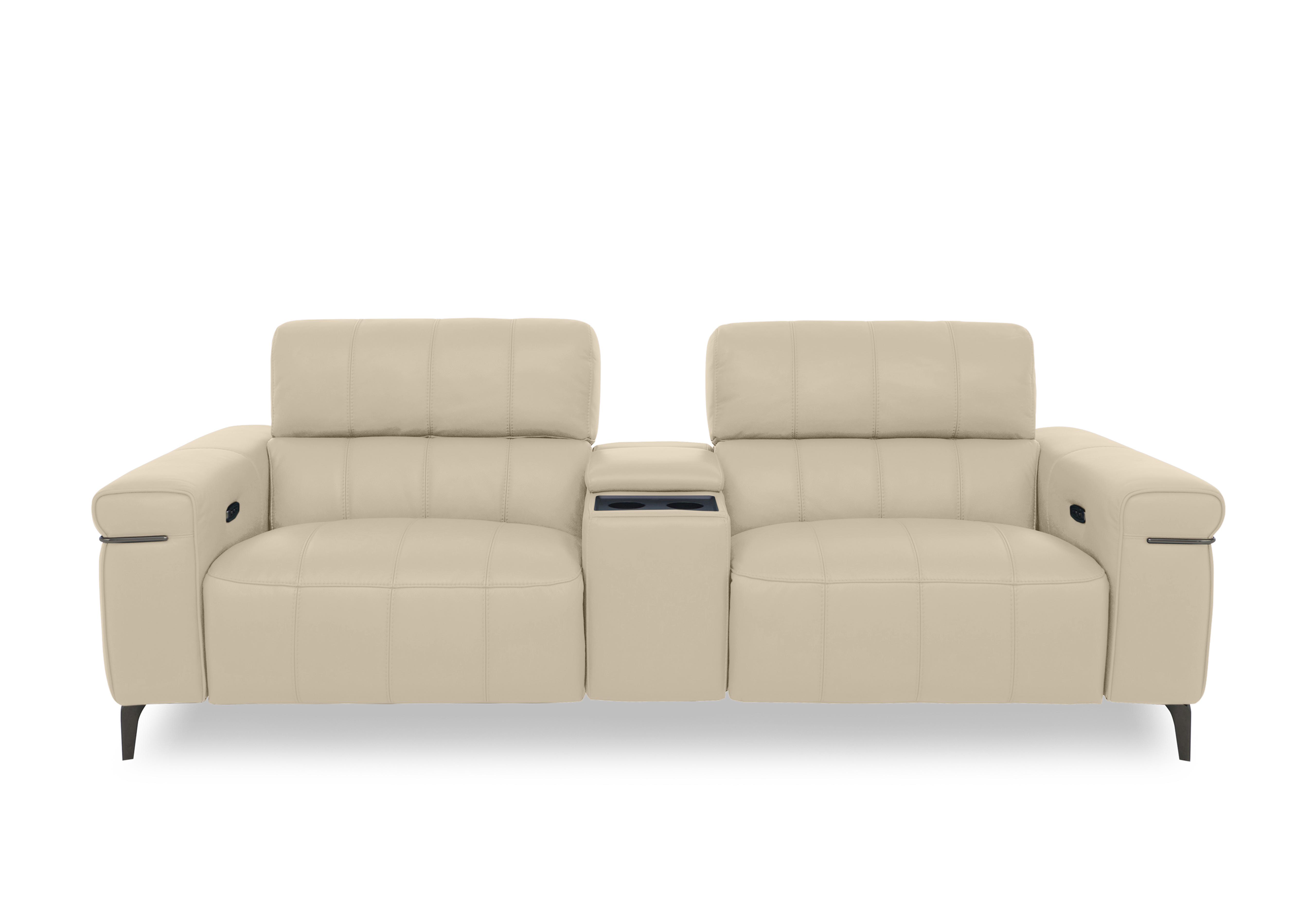 Homestage Leather 3 Seater Power Recliner Media Sofa with Console and Power Headrests in Nc-862c Bisque on Furniture Village