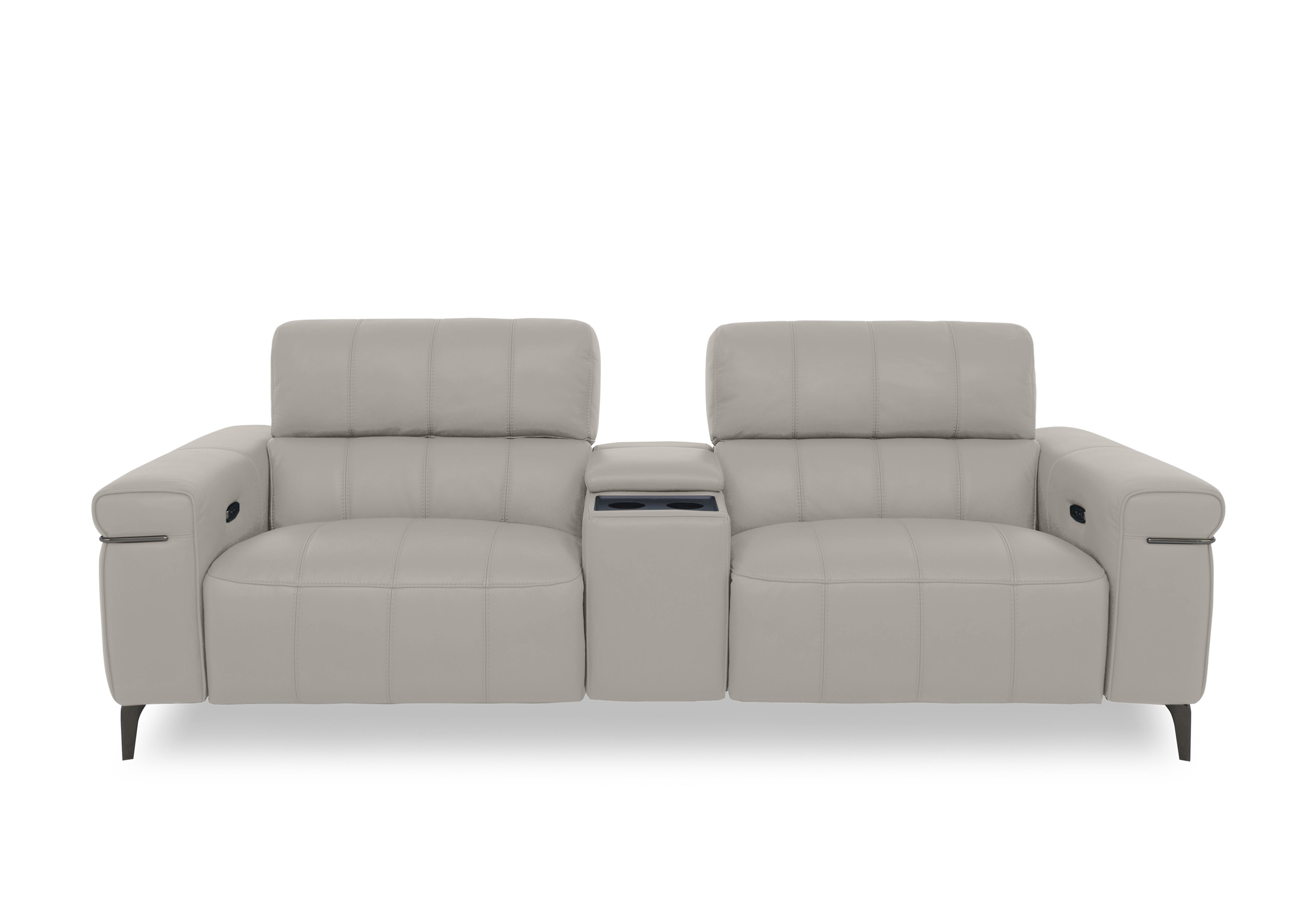 Homestage Leather 3 Seater Power Recliner Media Sofa with Console and Power Headrests in Nc-946b Feather Grey on Furniture Village