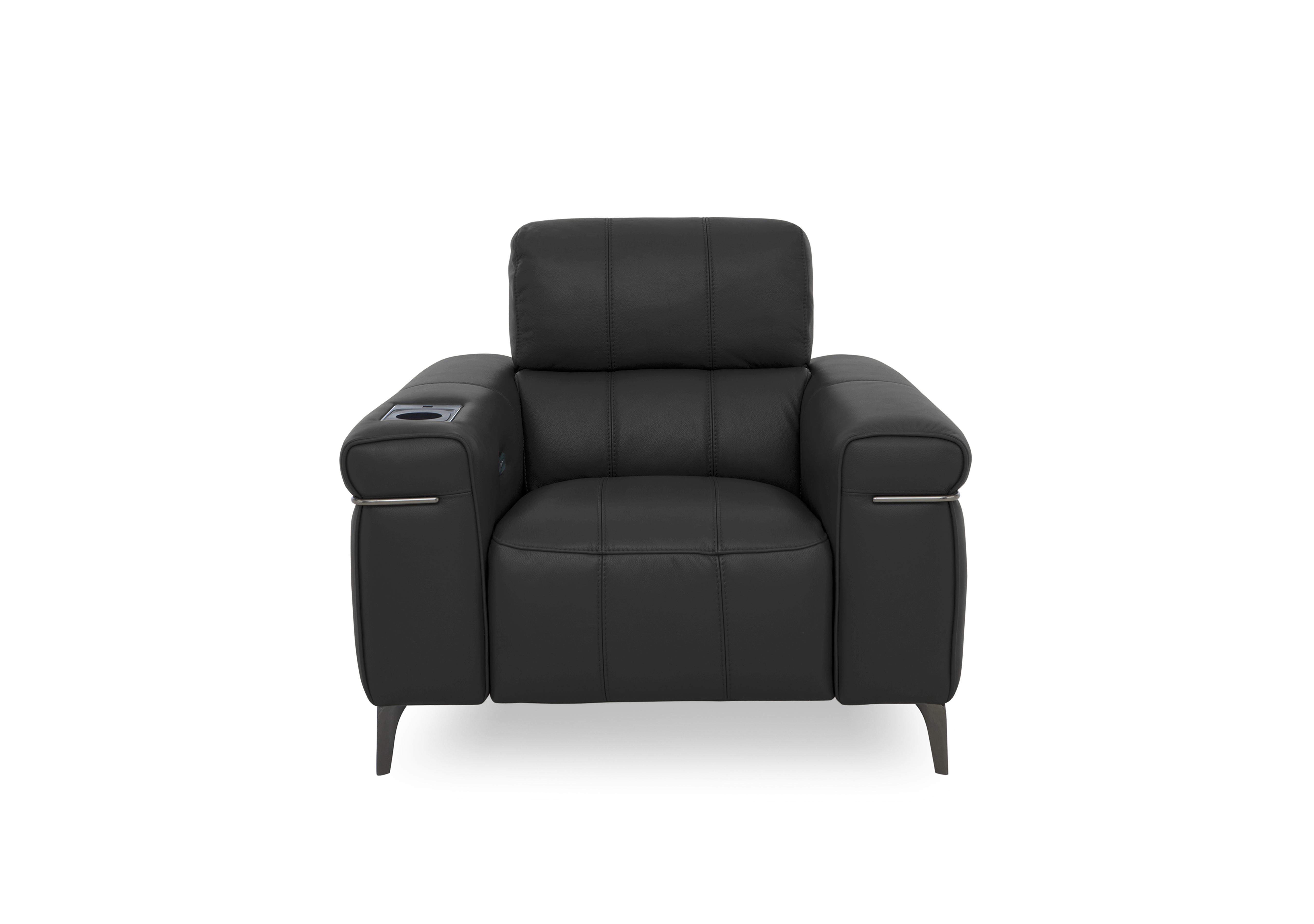 Homestage Leather Power Recliner Media Chair with Power Headrest in Nc-023c Black on Furniture Village