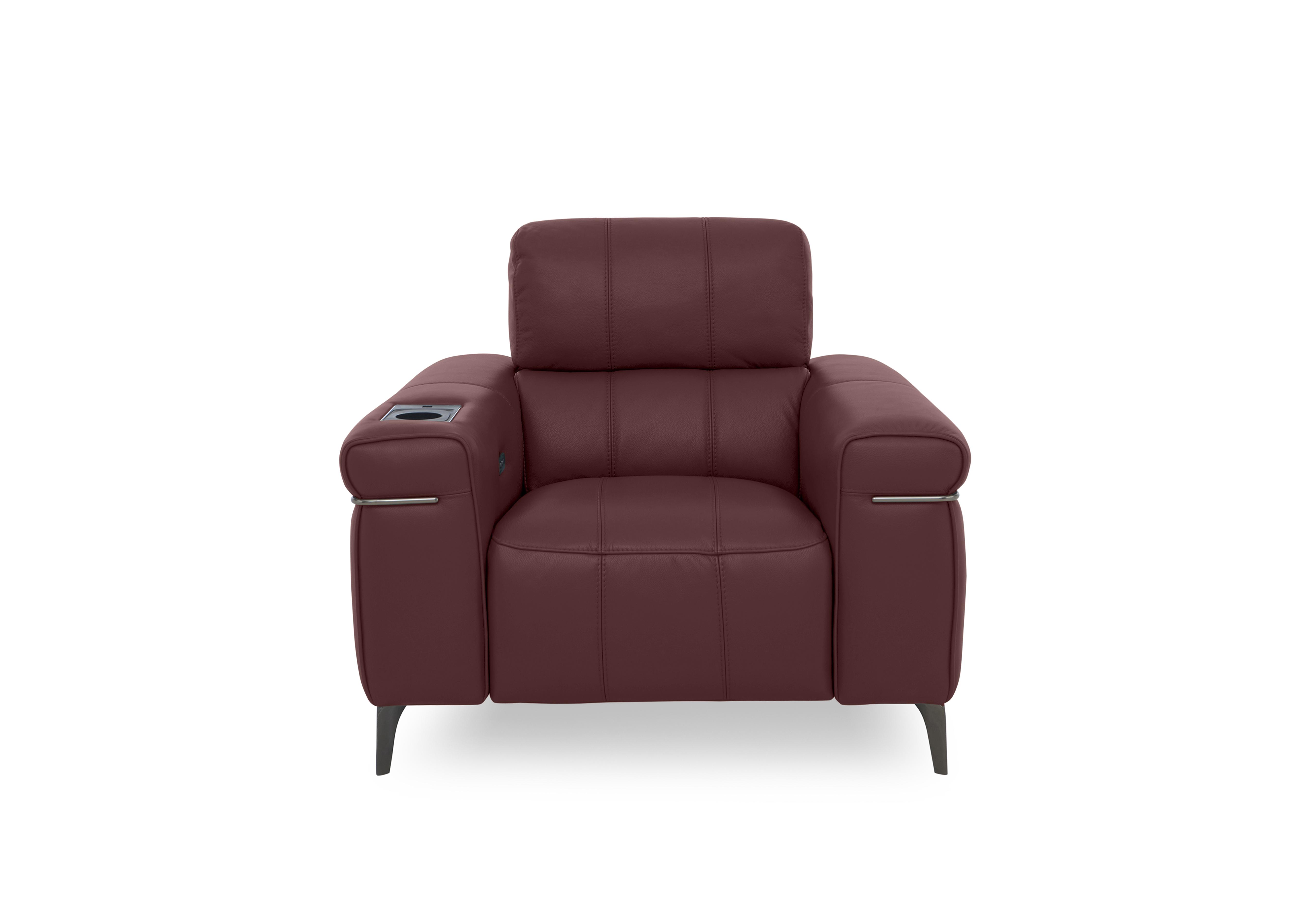 Homestage Leather Power Recliner Media Chair with Power Headrest in Nc-035c Deep Red on Furniture Village