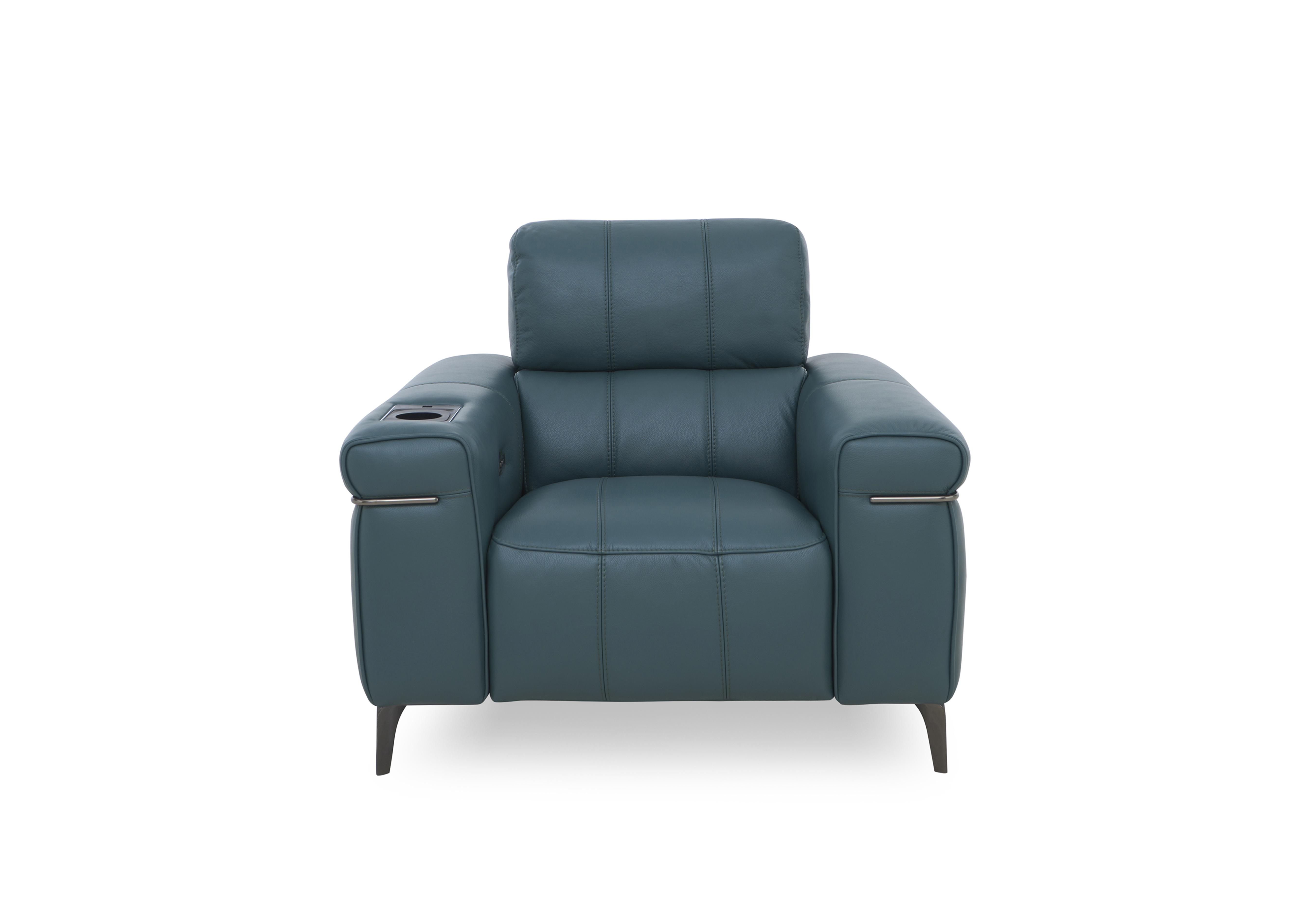 Homestage Leather Power Recliner Media Chair with Power Headrest in Nc-301e Lake Green on Furniture Village