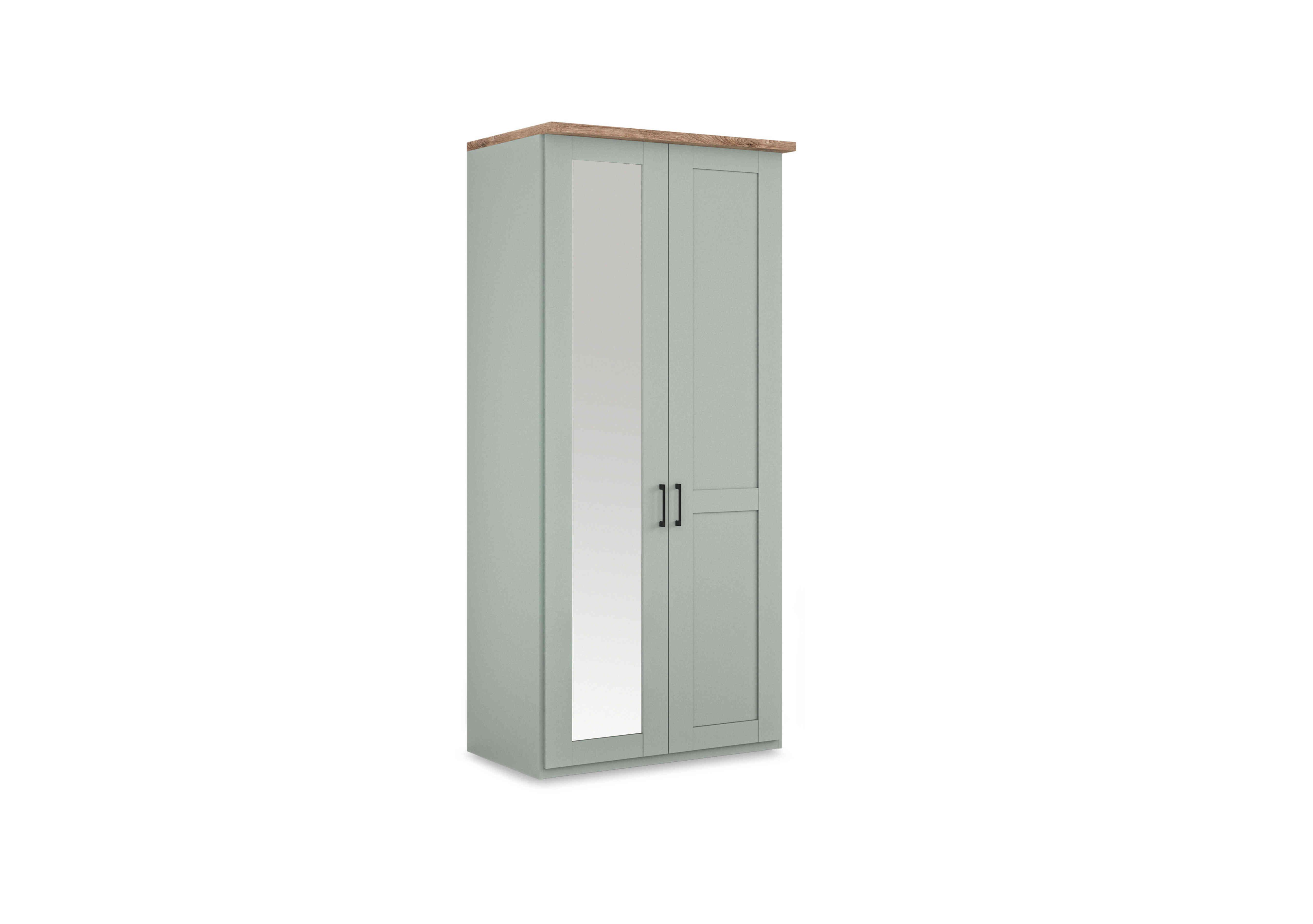 Adeline 2 Door Hinged Wardrobe With Left Hand Mirror in Sage Green on Furniture Village