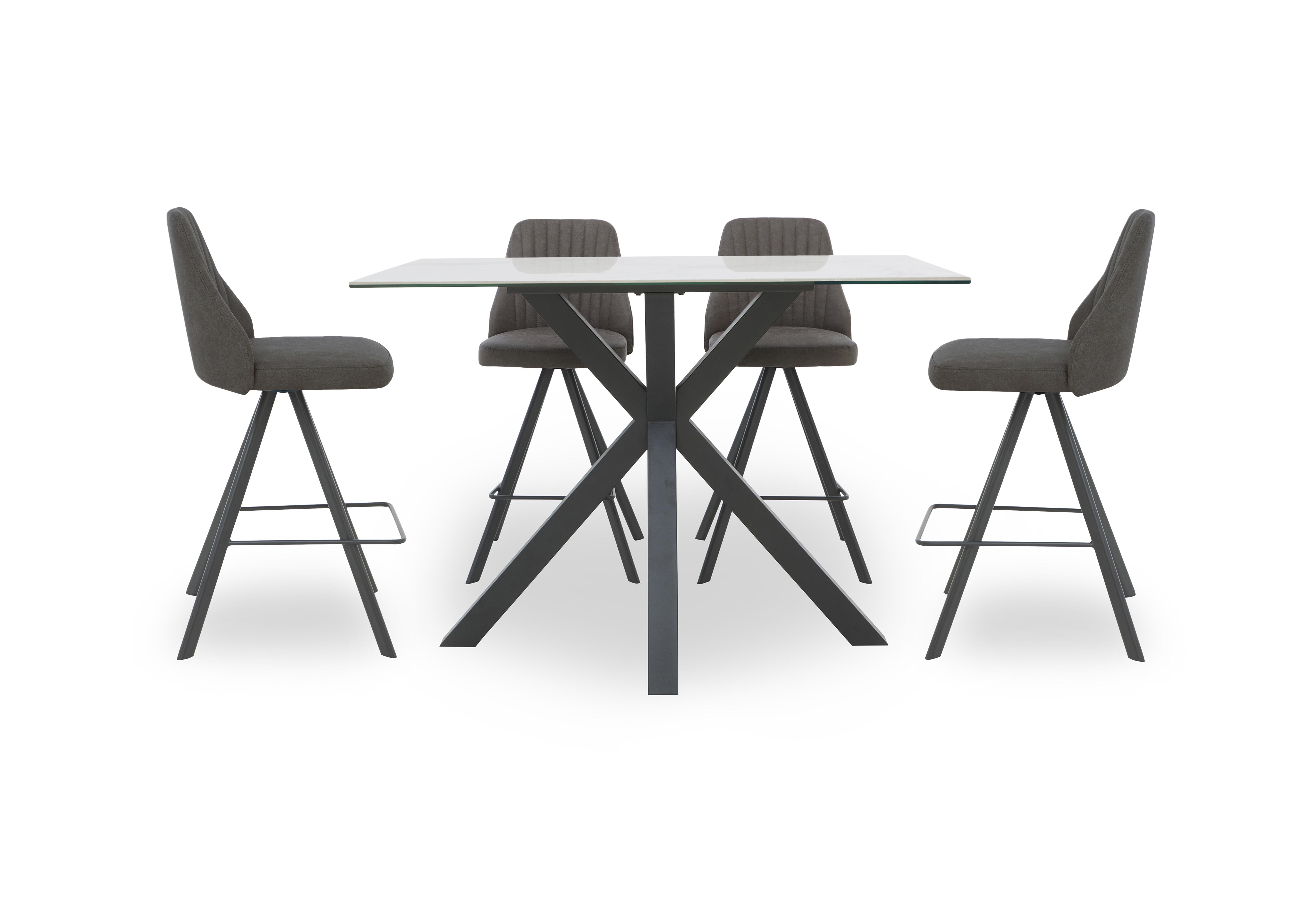 Vida White Bar Table and 4 Swivel Bar Stools in Dark Grey on Furniture Village