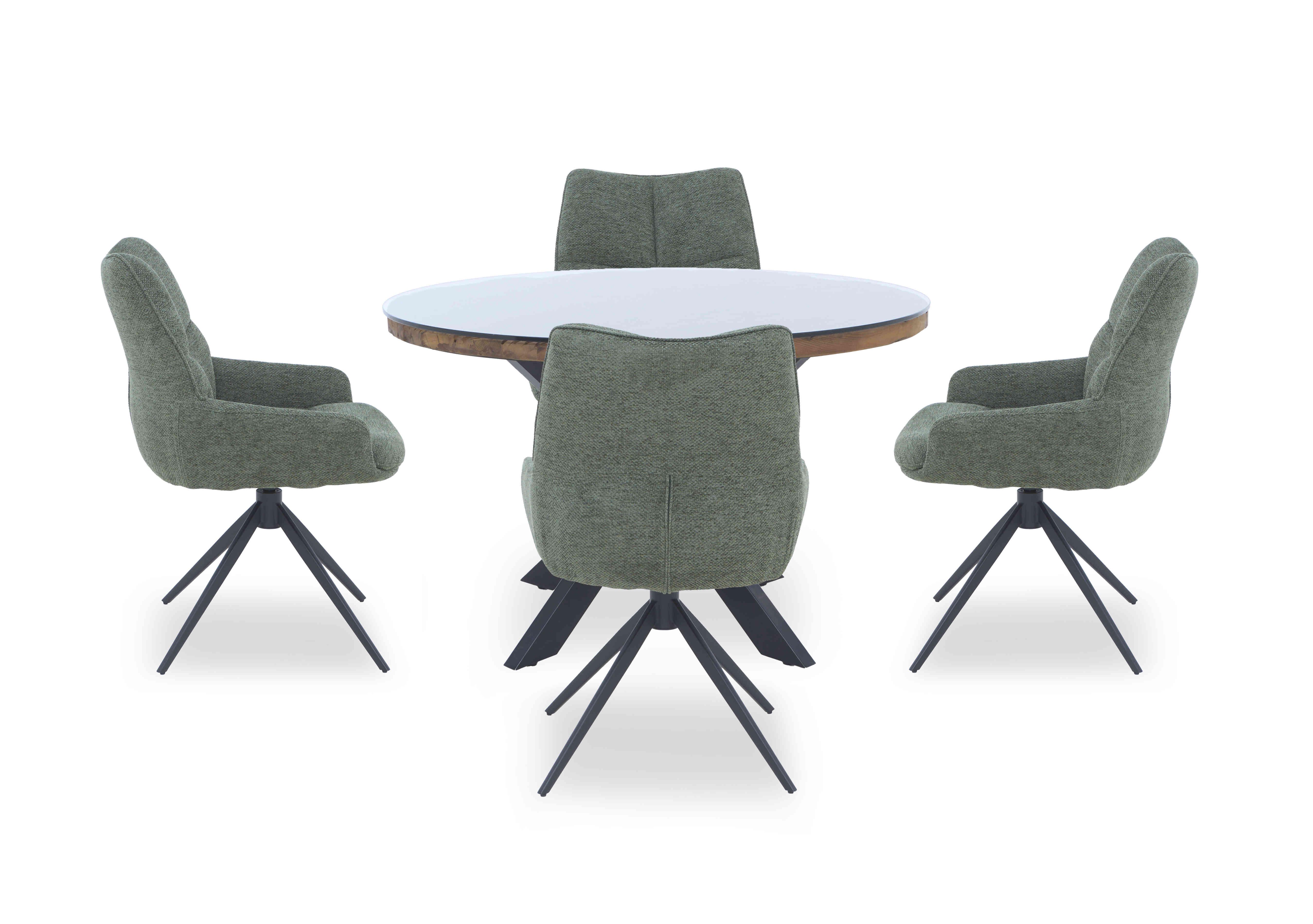 Kiara Round Dining Table with 4 Swivel Fabric Dining Chairs in Forest on Furniture Village