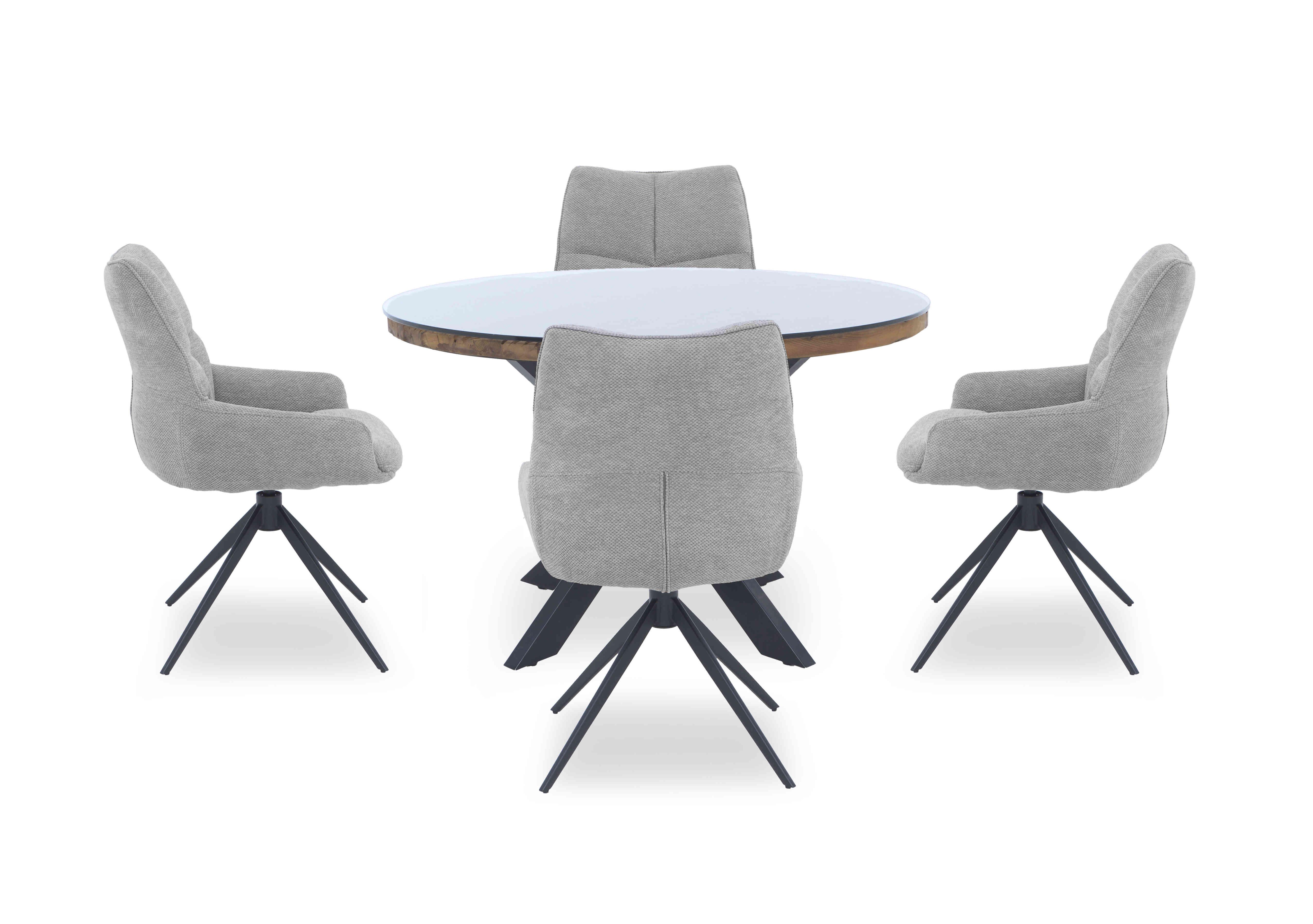 Kiara Round Dining Table with 4 Swivel Fabric Dining Chairs in Taupe on Furniture Village