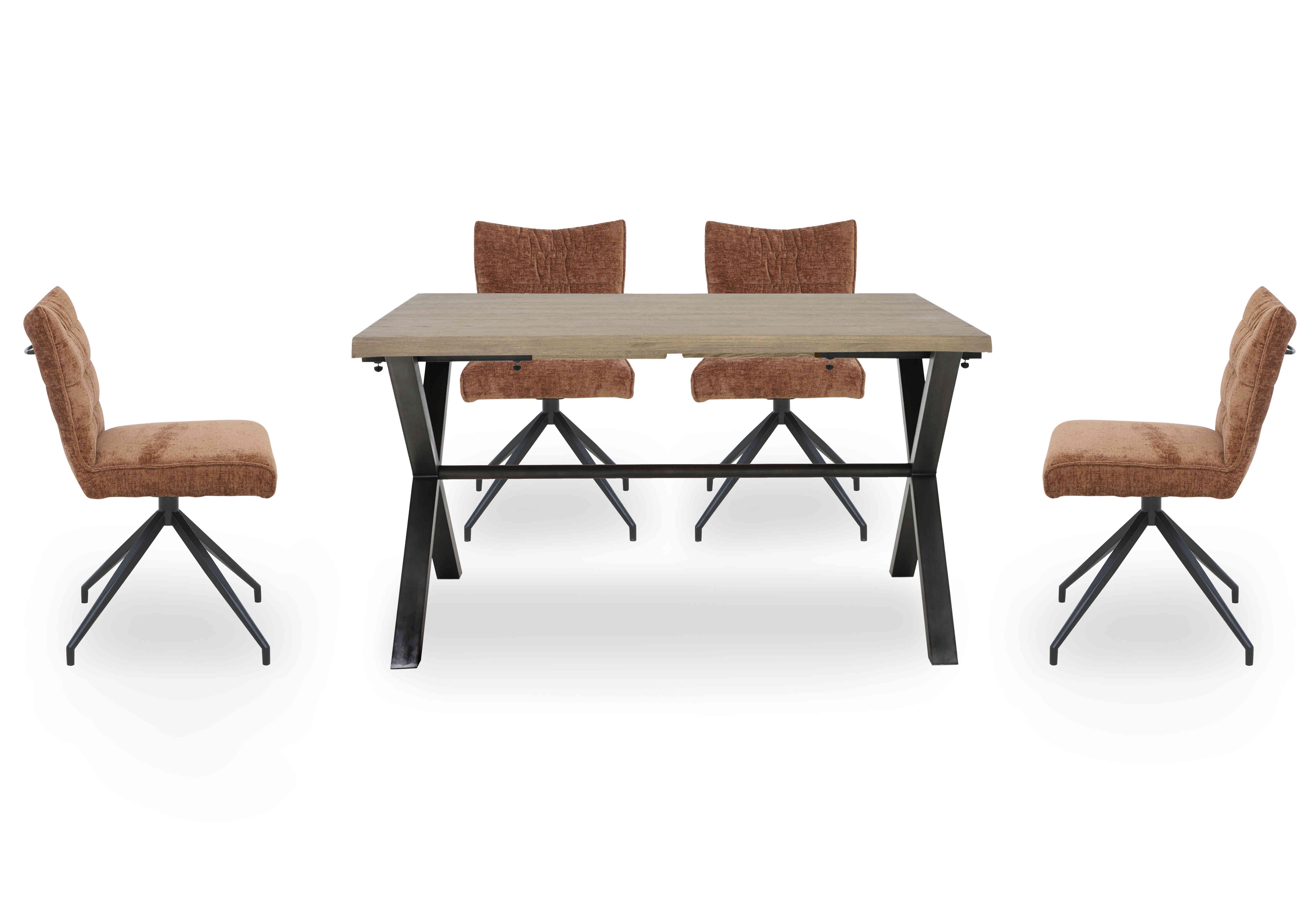 Saturn Small Straight Edge Dining Table and 4 Swivel Dining Chairs in Rust on Furniture Village