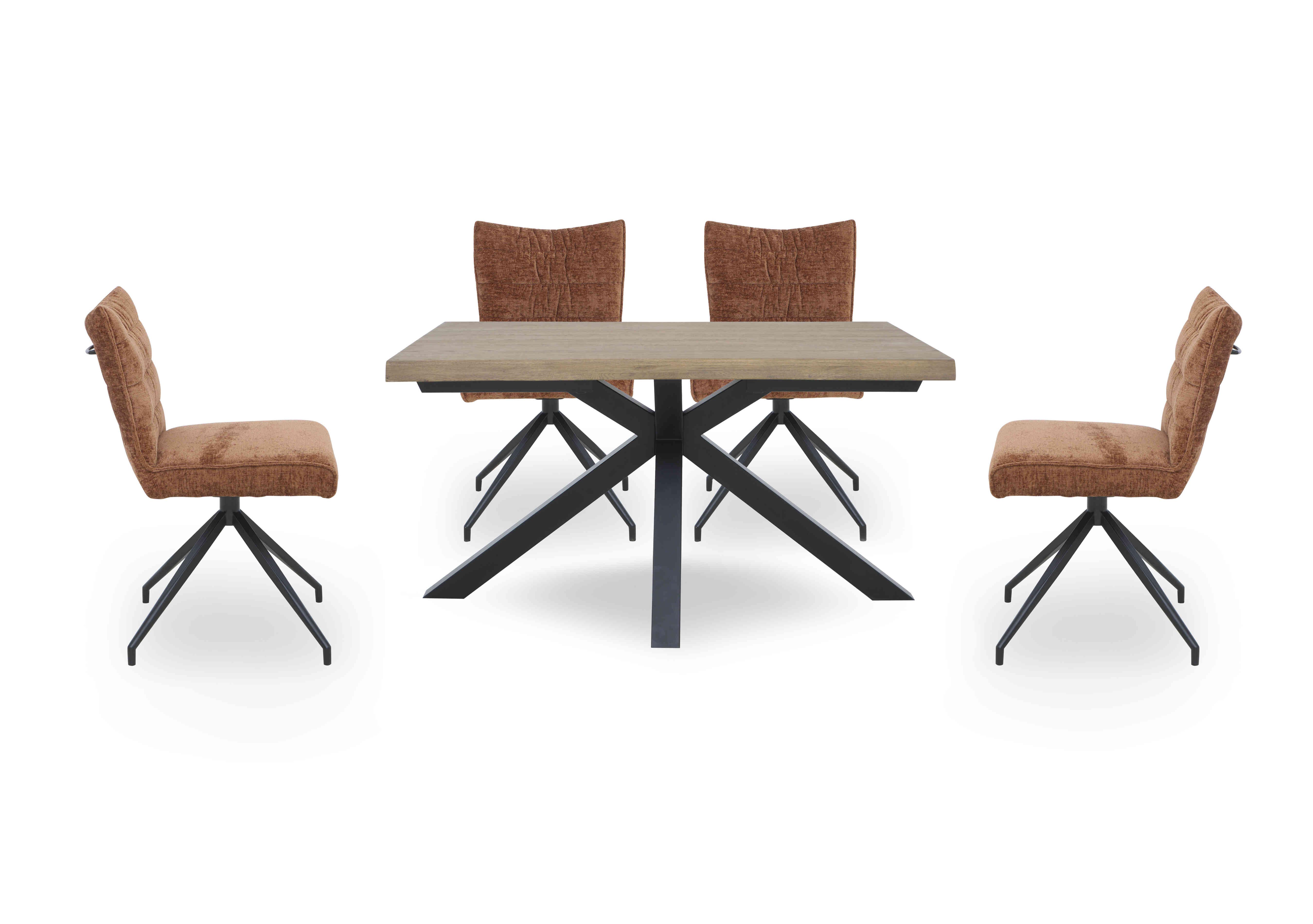 Saturn Small Live Edge Dining Table and 4 Swivel Dining Chairs in Rust on Furniture Village