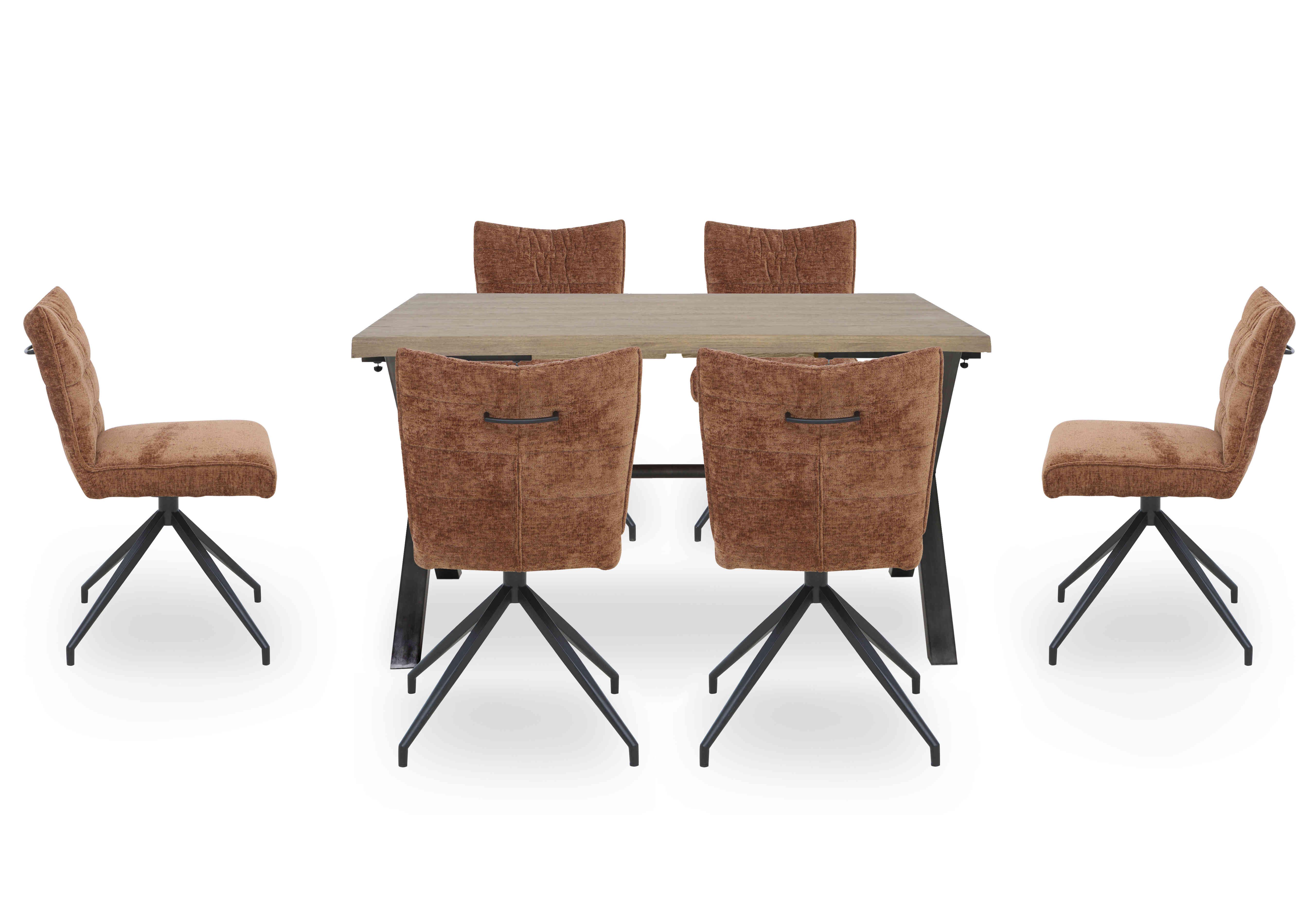 Saturn Small Straight Edge Dining Table and 6 Swivel Dining Chairs in Rust on Furniture Village