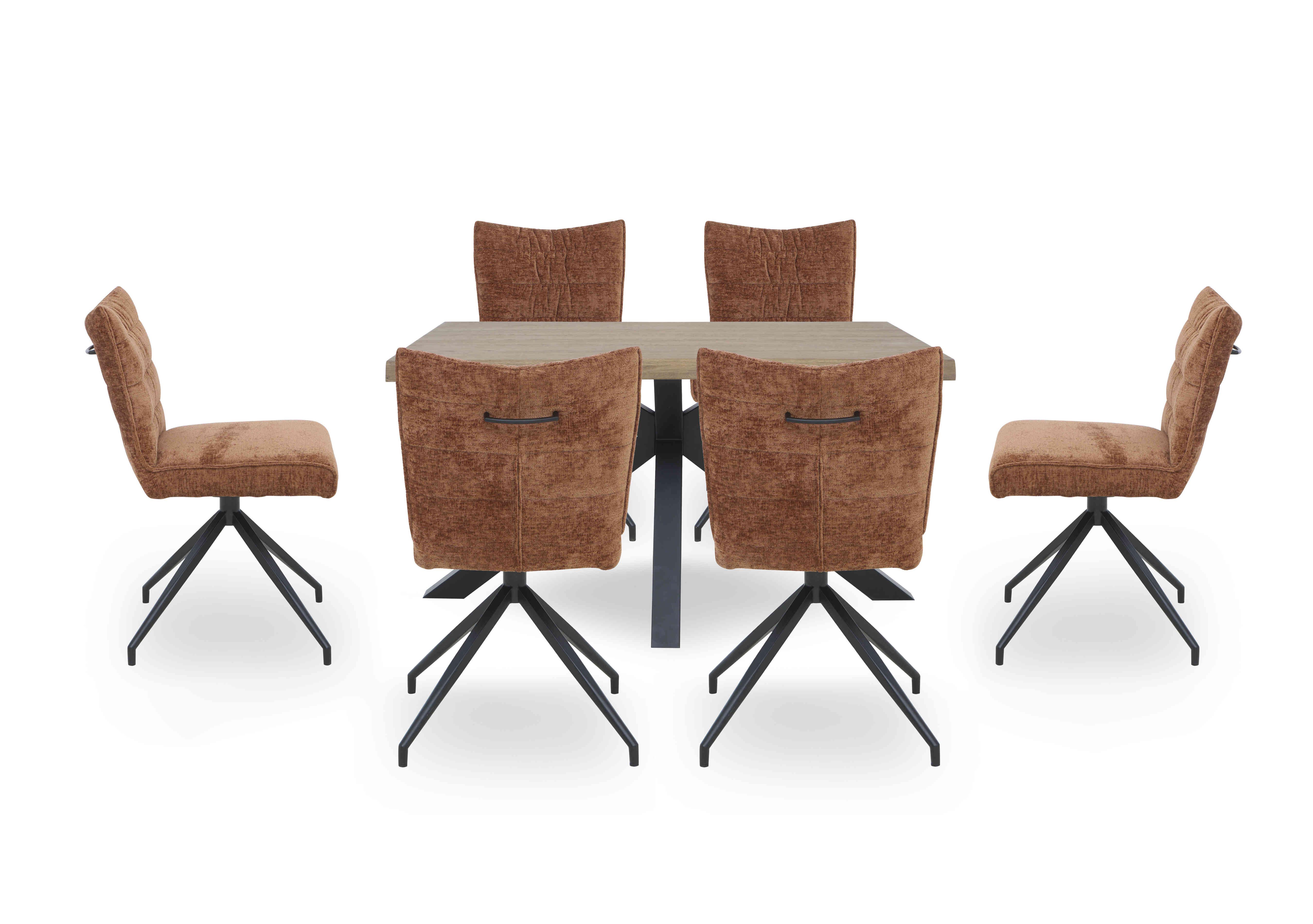 Saturn Small Live Edge Dining Table and 6 Swivel Dining Chairs in Rust on Furniture Village