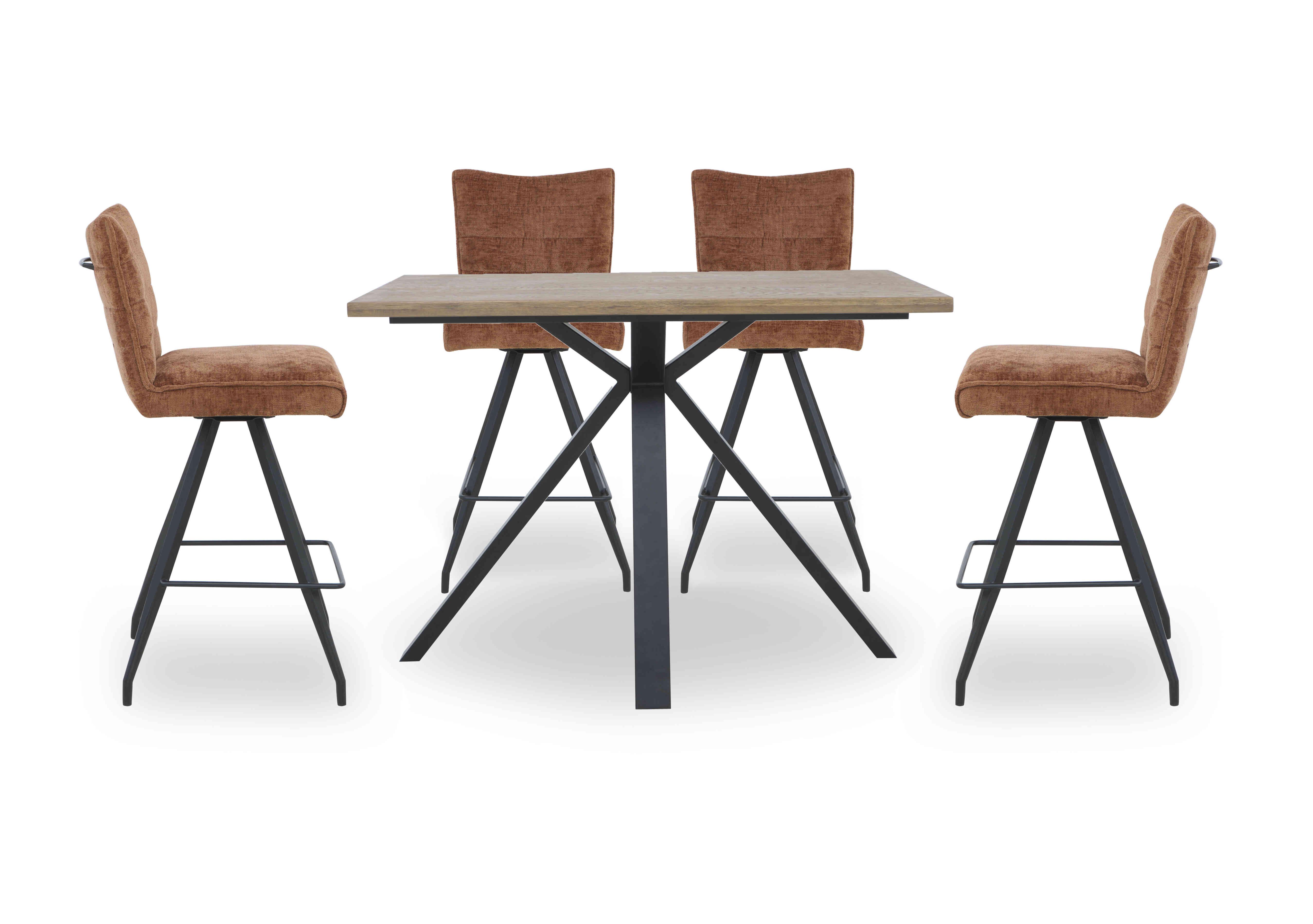 Saturn Bar Table and 4 Bar Stools in Rust on Furniture Village