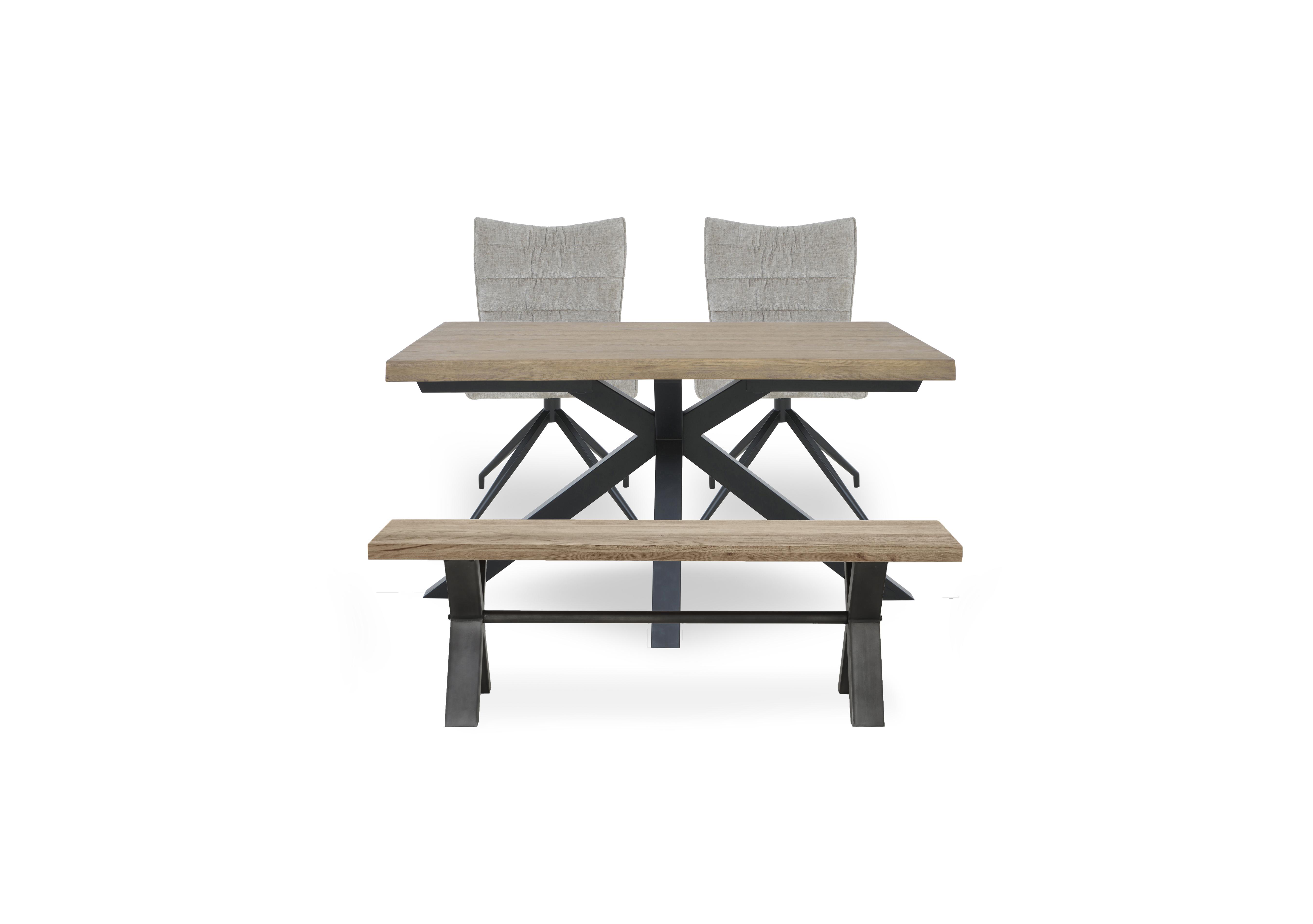 Saturn Small Live Edge Dining Table with a Dining Bench and 2 Swivel Dining Chairs in Natural on Furniture Village
