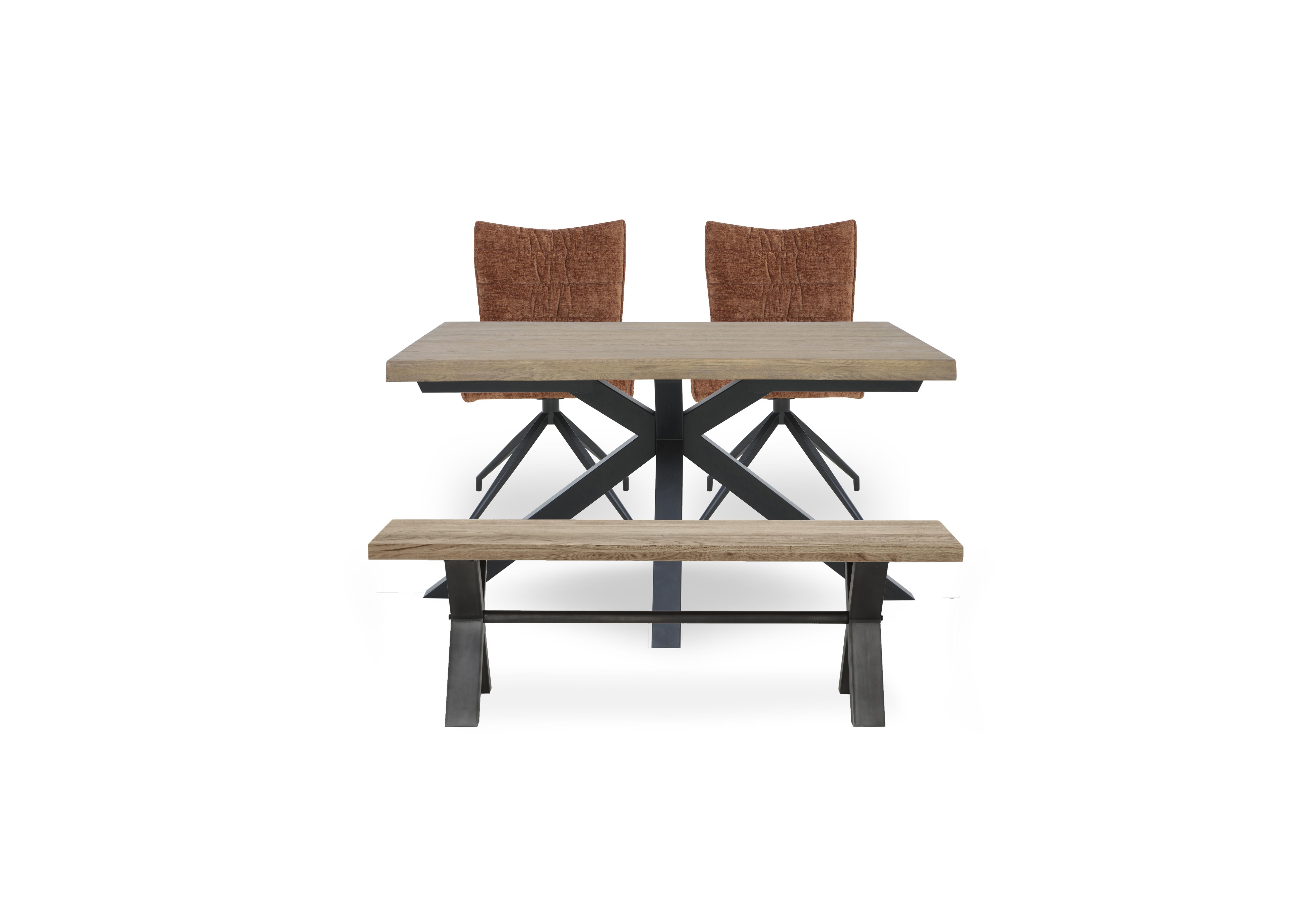 Saturn Small Live Edge Dining Table with a Dining Bench and 2 Swivel Dining Chairs in Rust on Furniture Village