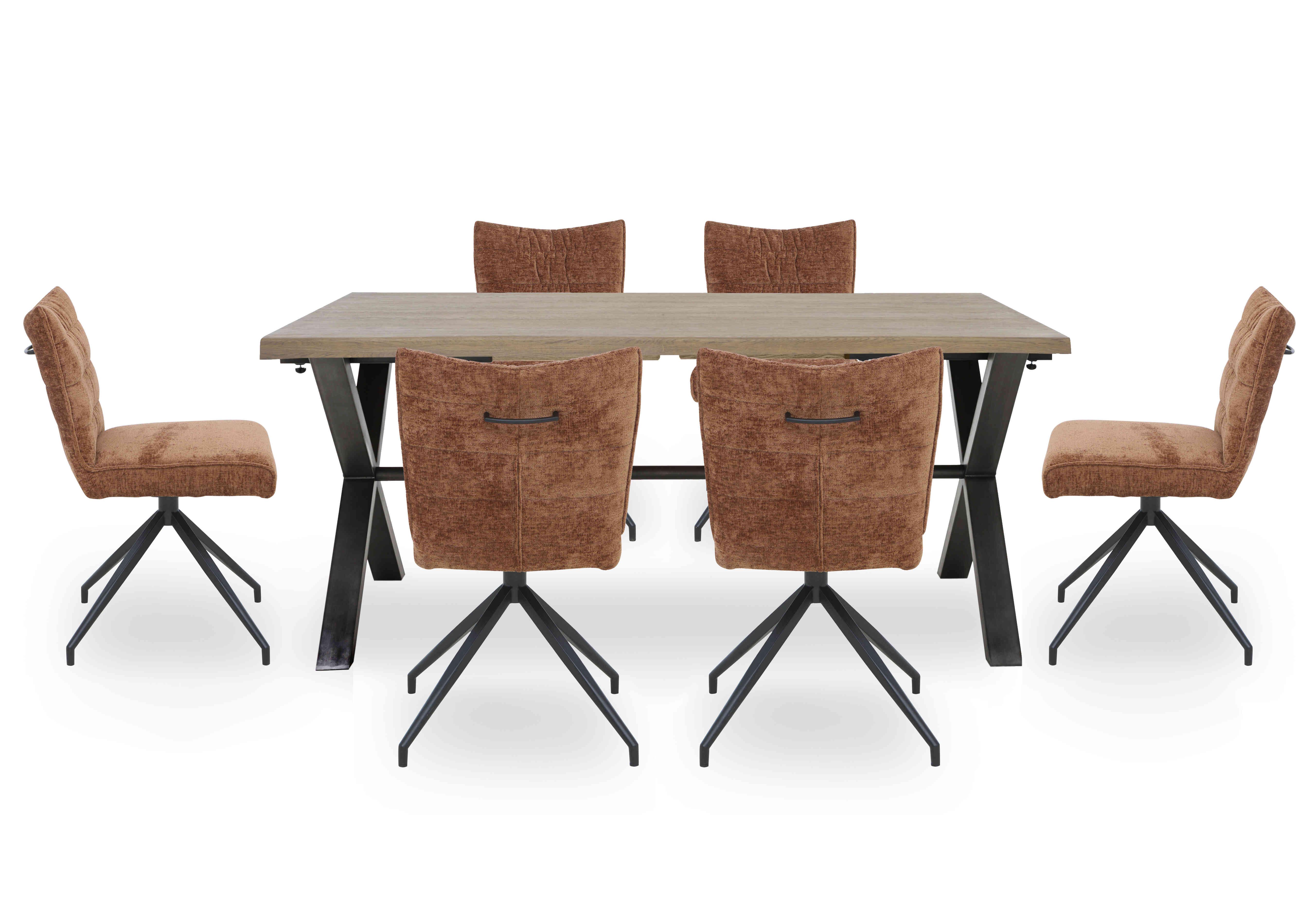 Saturn Large Straight Edge Dining Table and 6 Swivel Dining Chairs in Rust on Furniture Village
