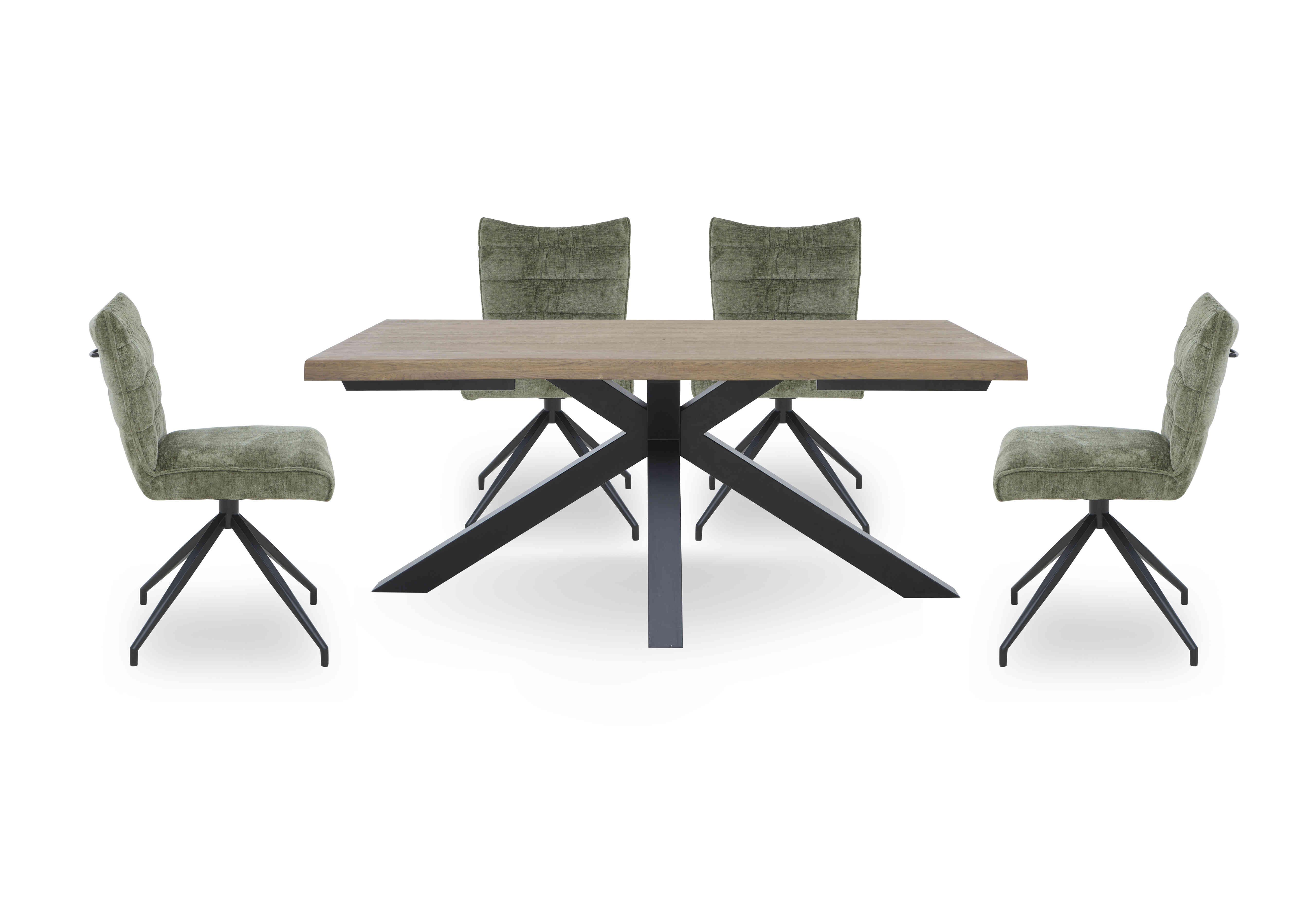 Saturn Large Live Edge Dining Table and 4 Swivel Dining Chairs in Green on Furniture Village