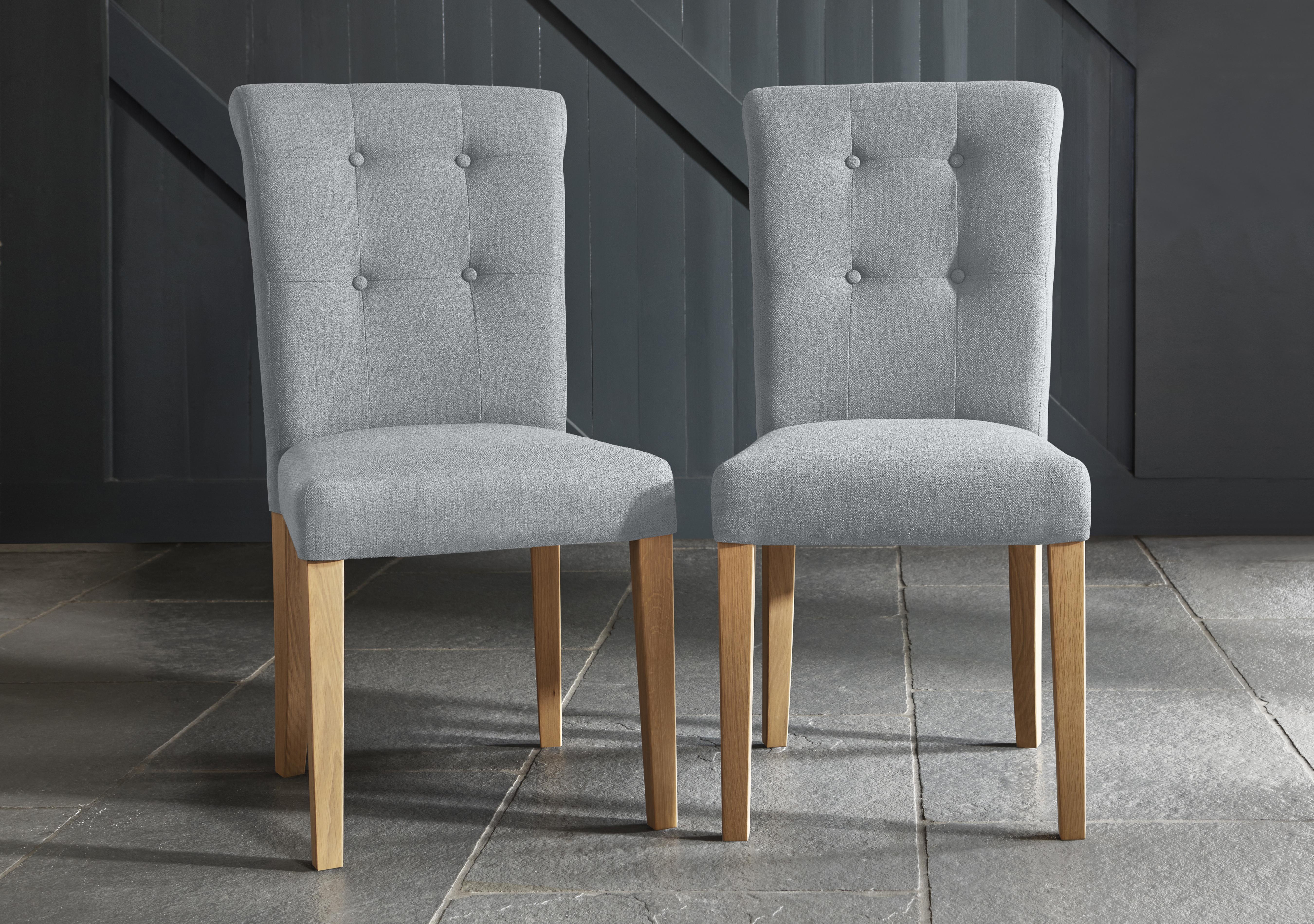 Augusta Pair of Roll Back Upholstered Dining Chairs in Mist on Furniture Village