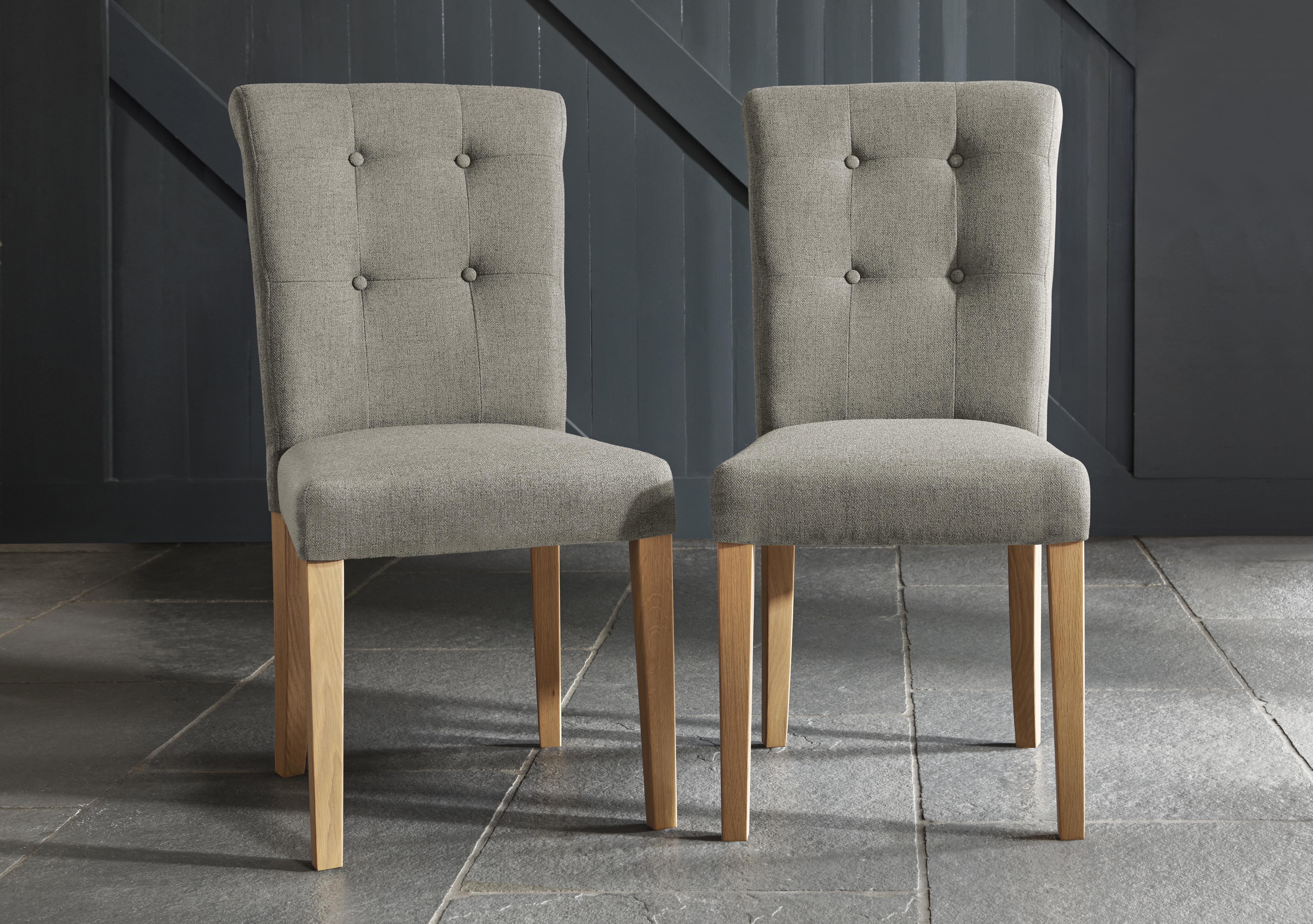 Augusta Pair of Roll Back Upholstered Dining Chairs in Pebble on Furniture Village