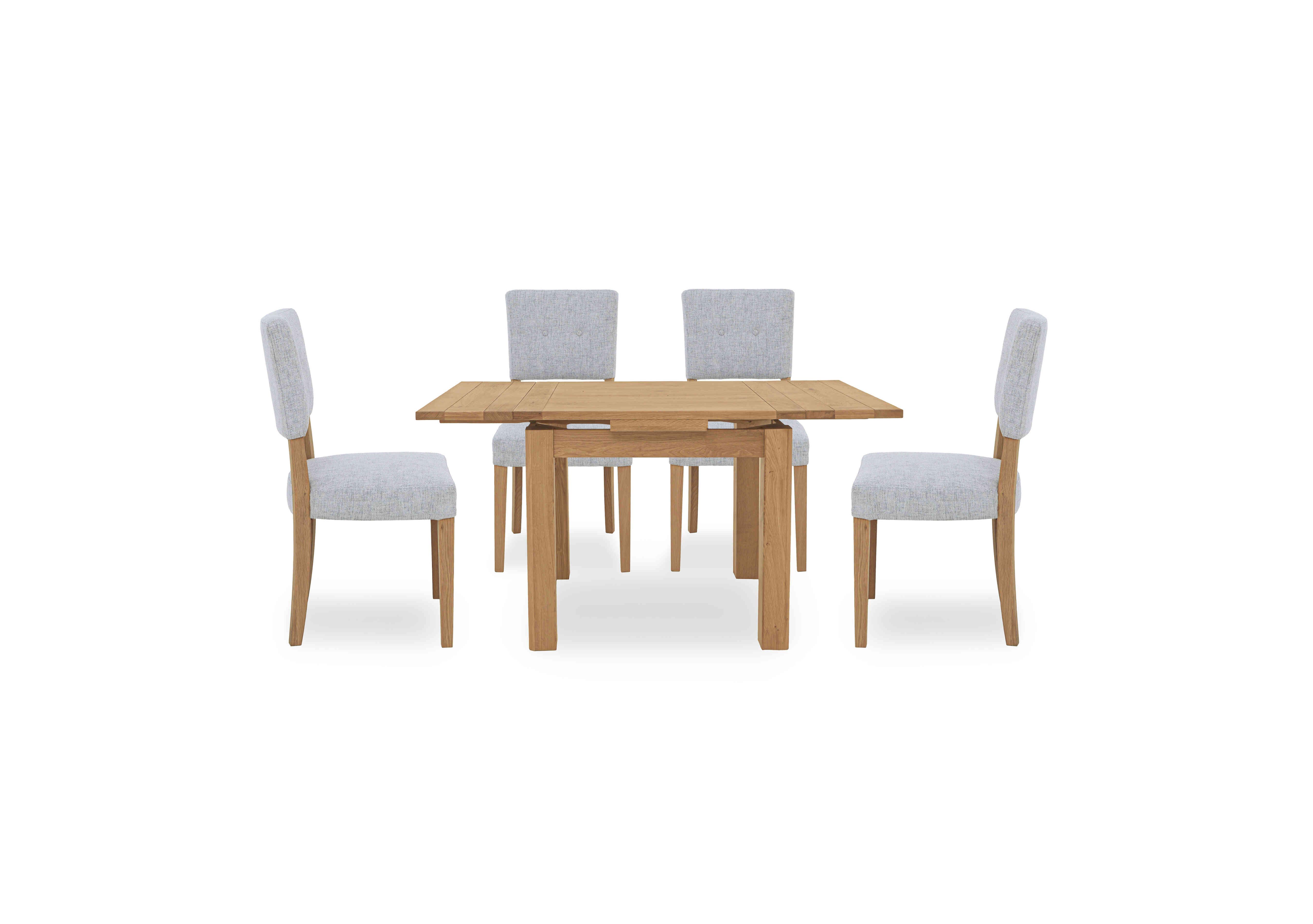 Augusta Draw Leaf Extending Dining Table and 4 Open Back Upholstered Dining Chairs in Mist on Furniture Village