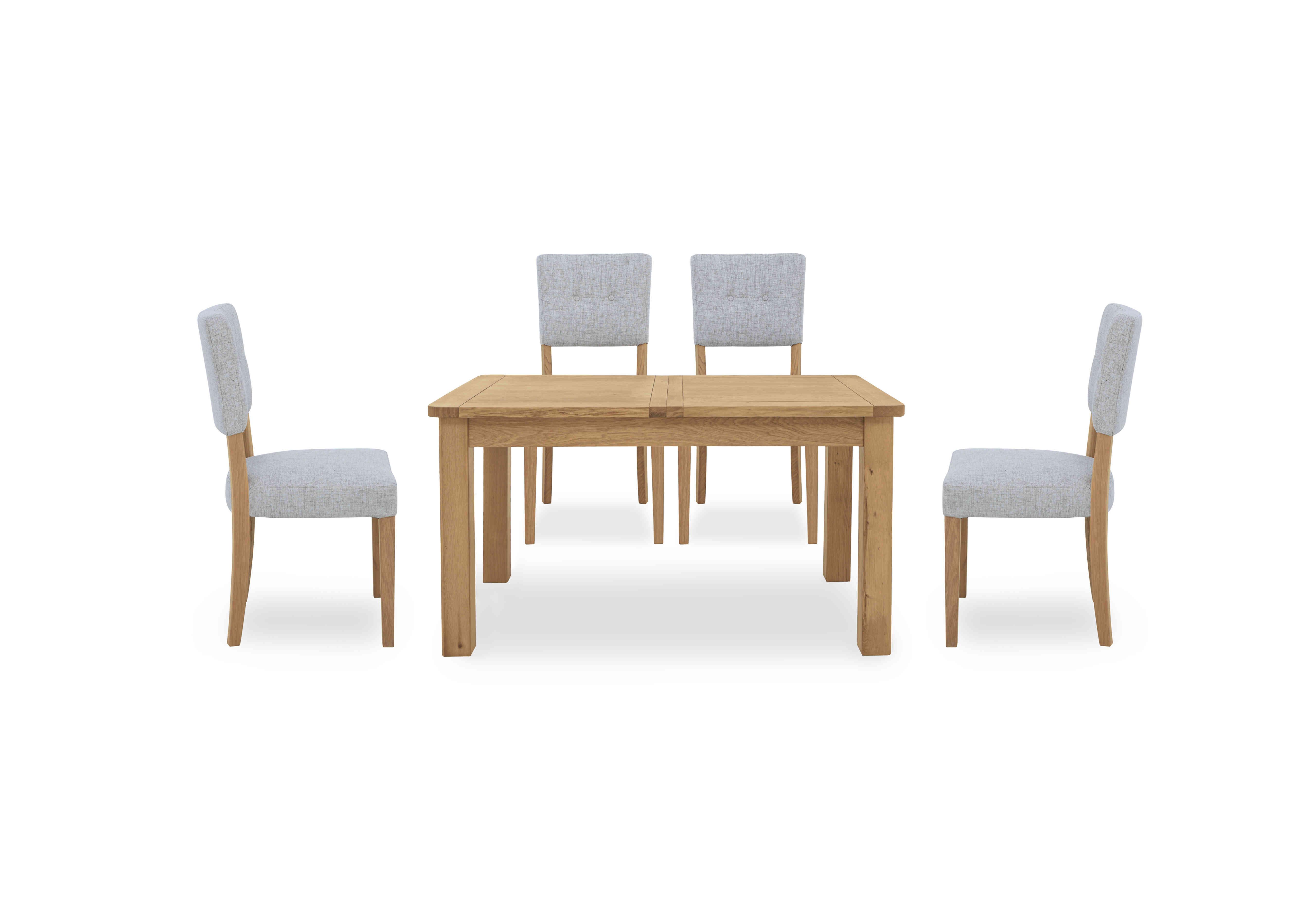 Augusta Small Rectangular Extending Dining Table and 4 Open Back Upholstered Dining Chairs in Mist on Furniture Village