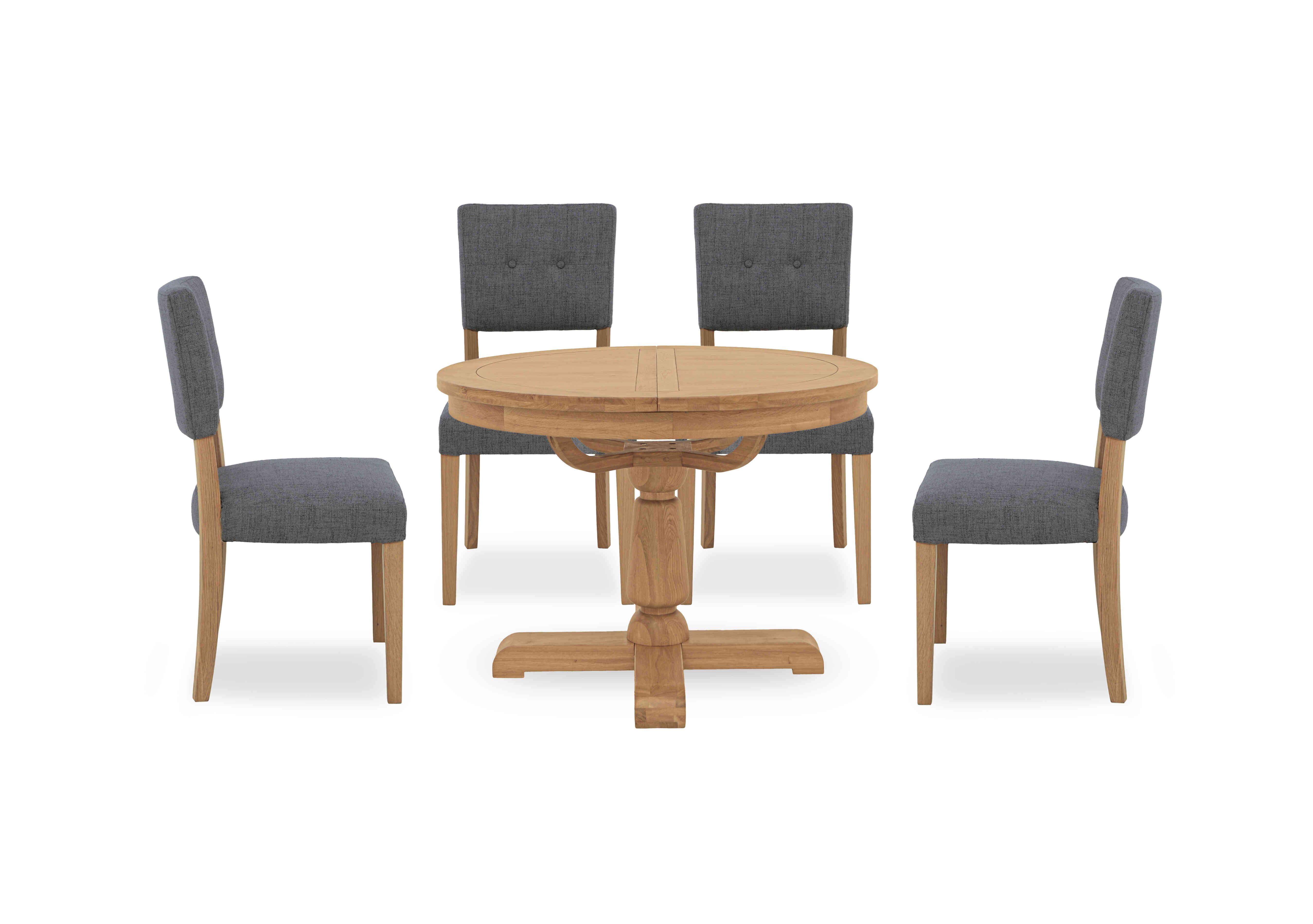 Augusta Round Extending Dining Table and 4 Open Back Upholstered Dining Chairs in Anthracite on Furniture Village