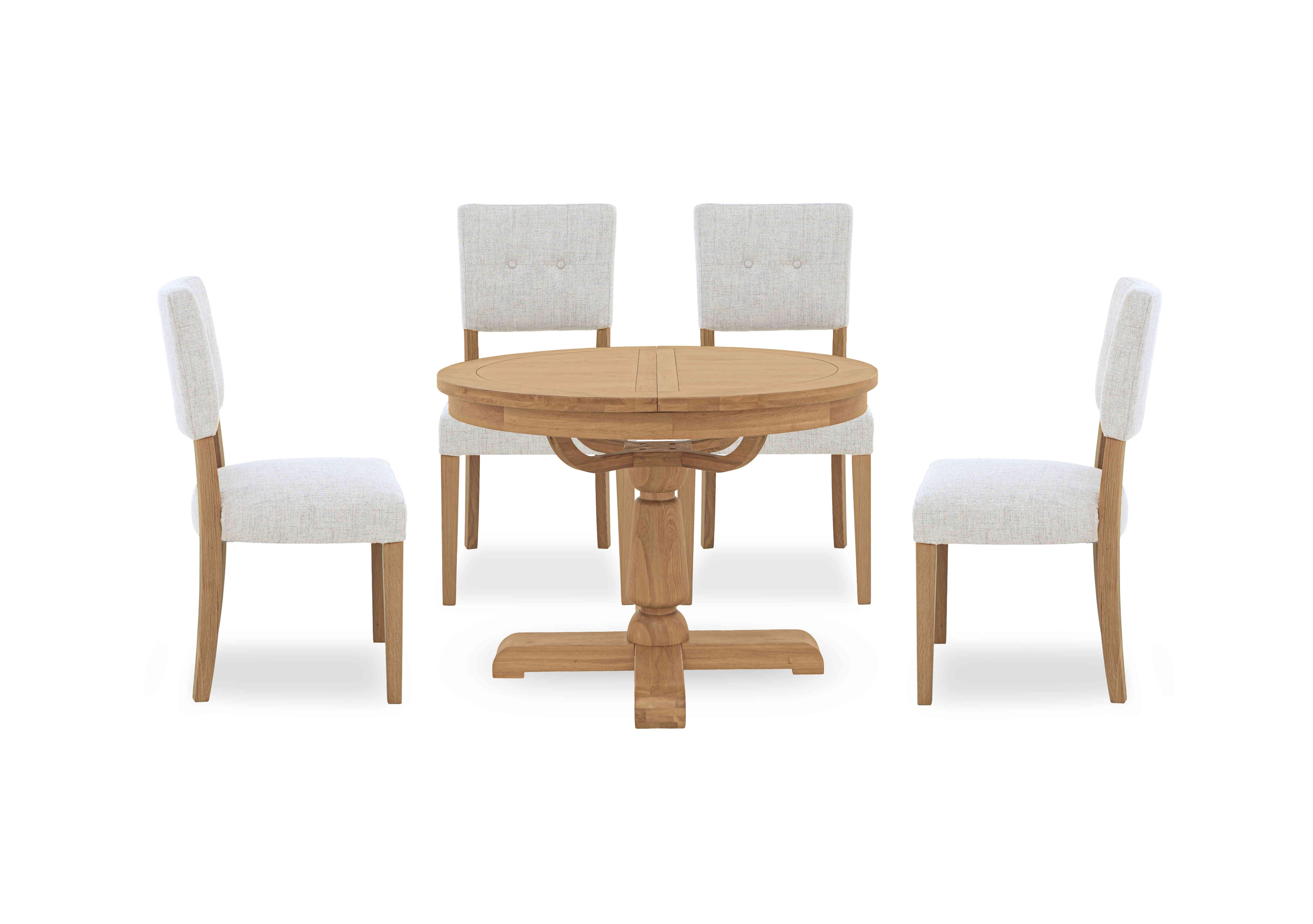 Augusta Round Extending Dining Table and 4 Open Back Upholstered Dining Chairs in Clay on Furniture Village