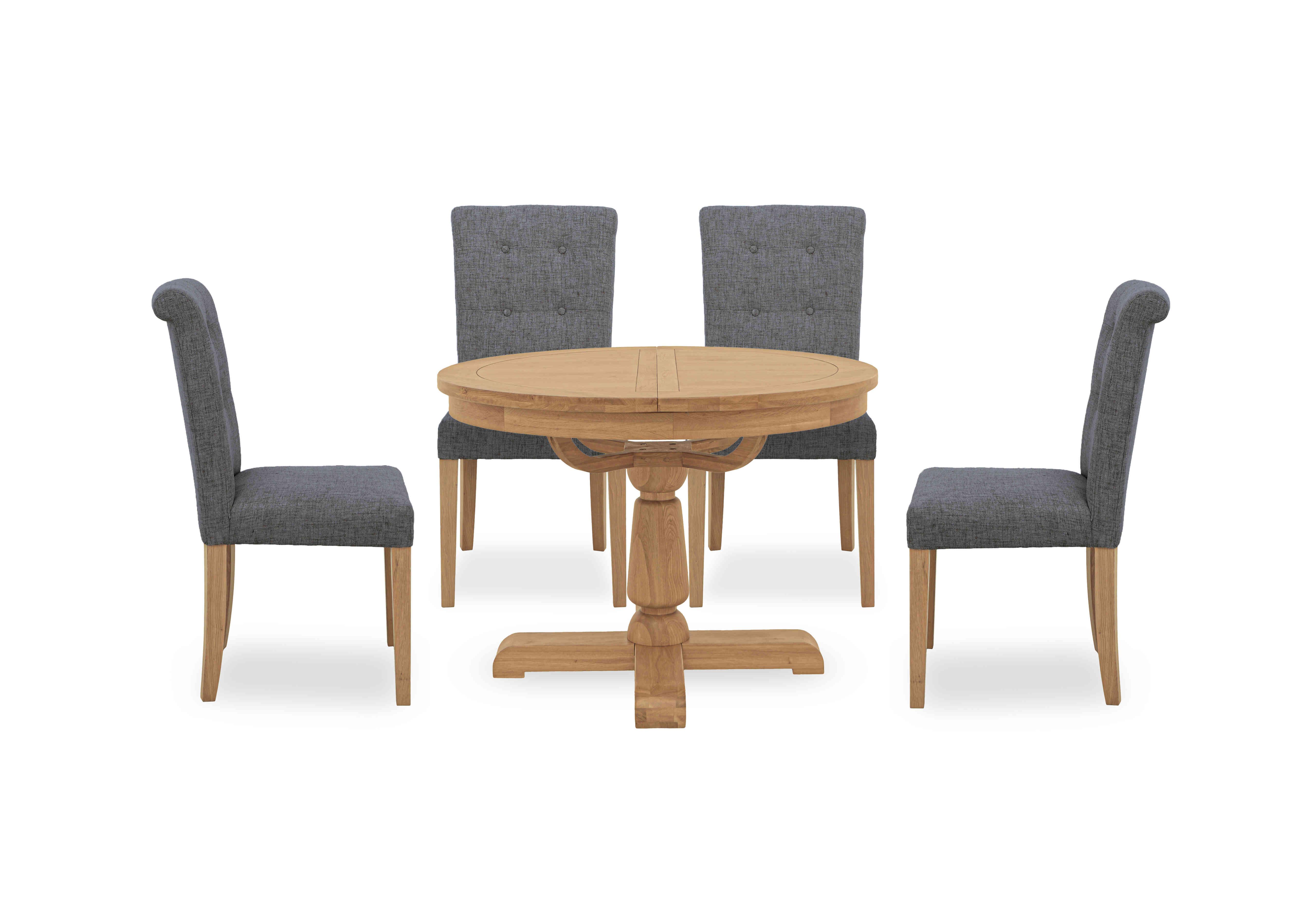 Augusta Round Extending Dining Table and 4 Roll Back Upholstered Dining Chairs in Anthracite on Furniture Village