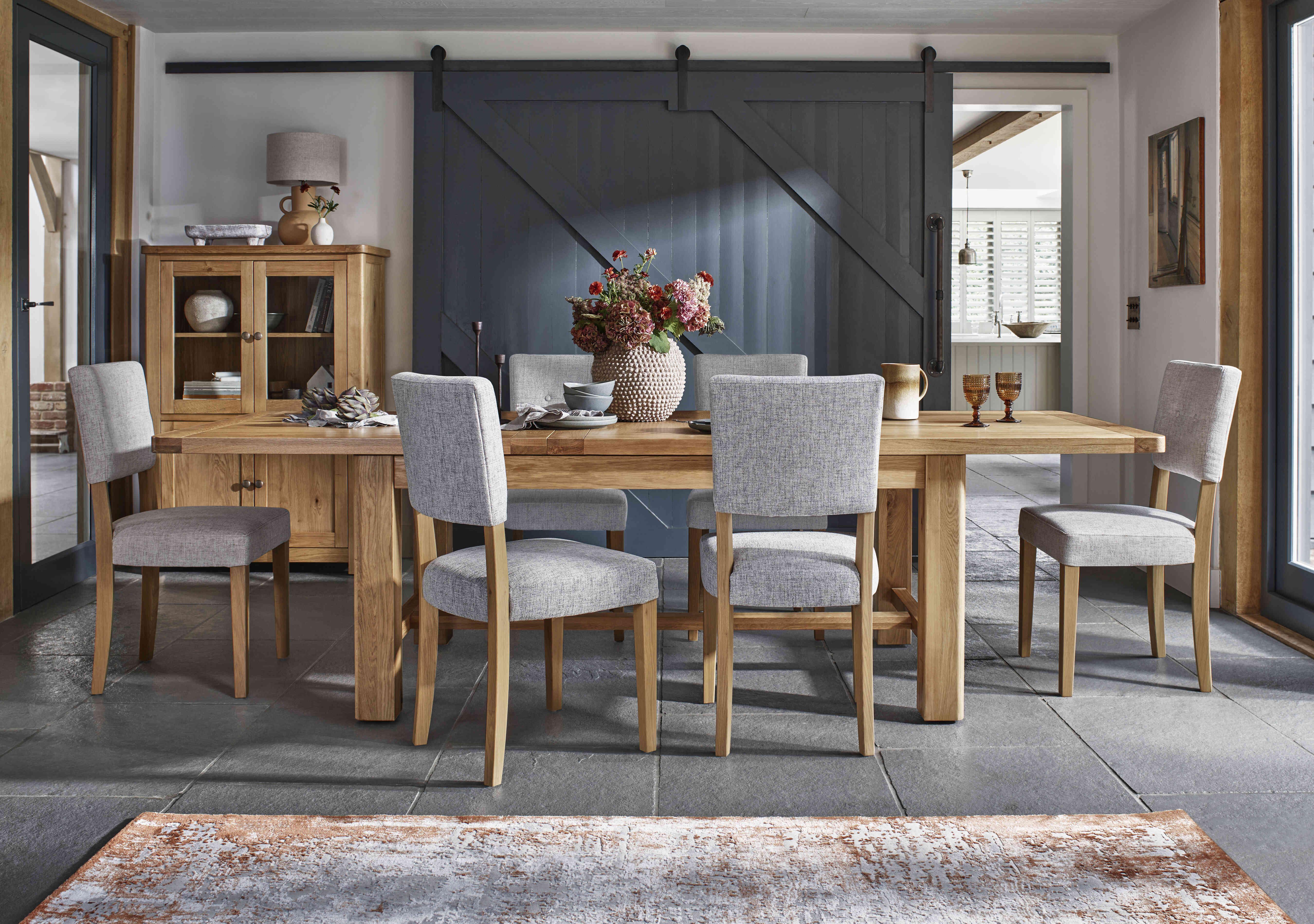 Augusta Large Rectangular Extending Dining Table and 6 Open Back Upholstered Dining Chairs in  on Furniture Village